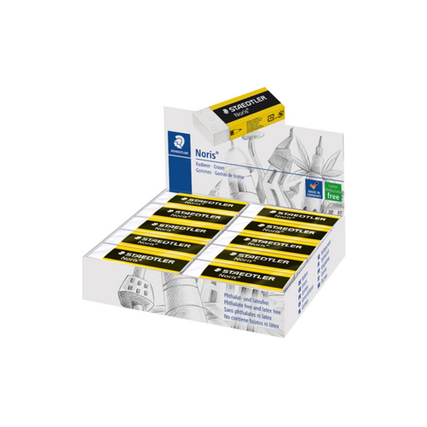 STAEDTLER Gomme plastique Noris, blanc, présentoir de 20 x20