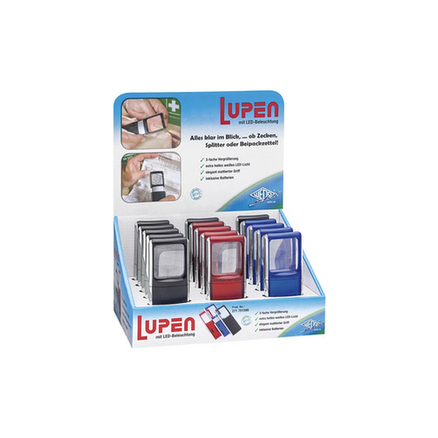 WEDO Loupe rectangulaire avec lampe LED, présentoir de 15 x15