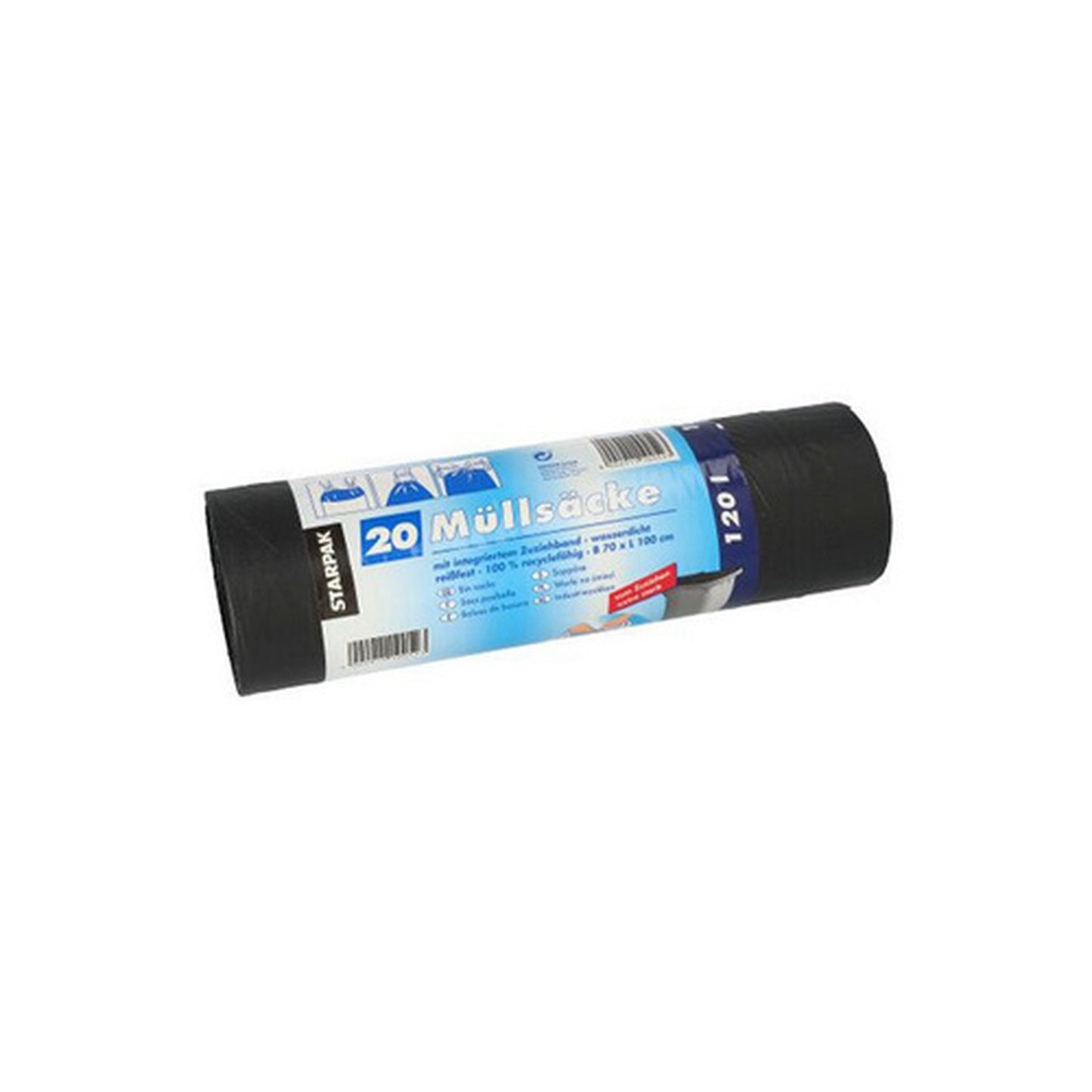 STARPAK Sac poubelle LDPE, à lien coulissant, 120 L, noir
