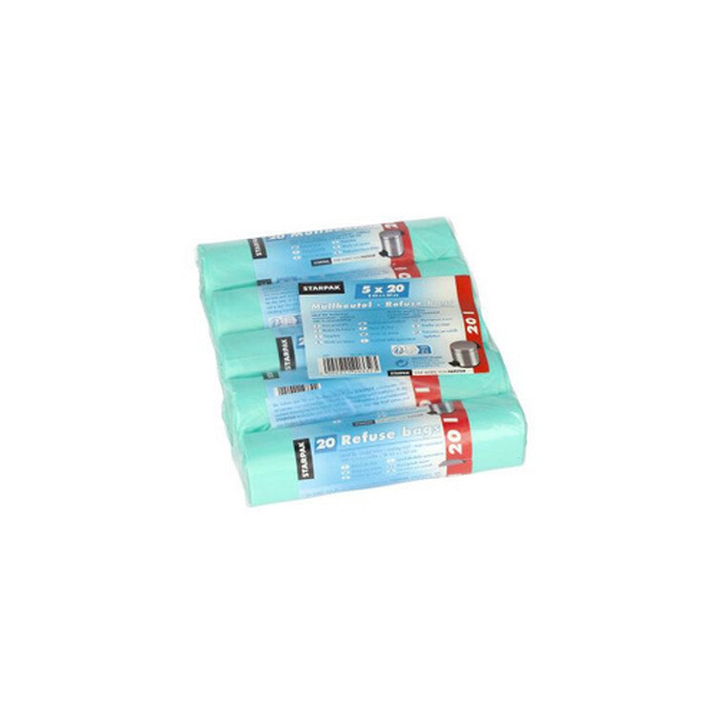 STARPAK Sac poubelle HDPE, 20 litres, vert menthe x5