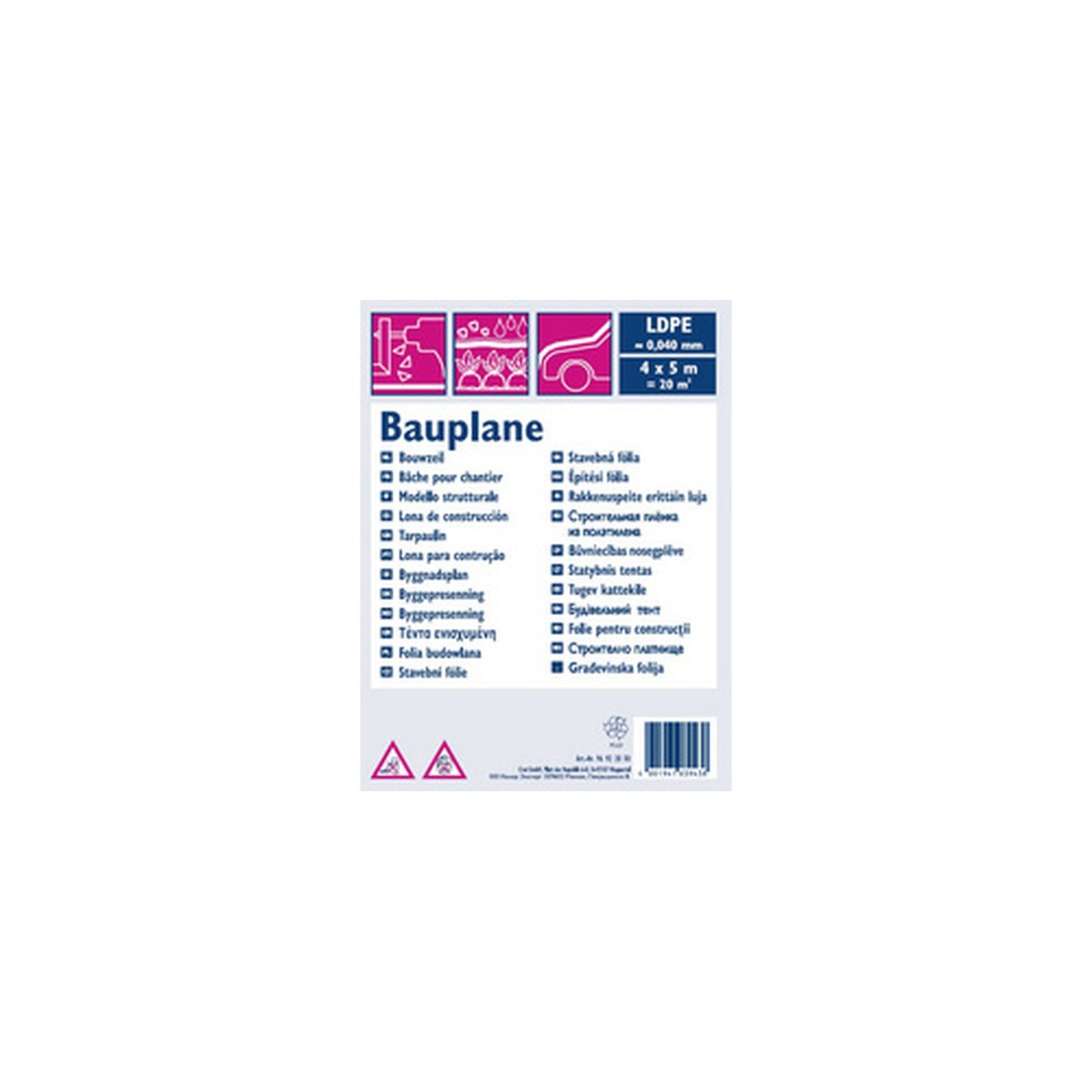 WESTEX Bâche de chantier LDPE, 40 microns, 4x5m, translucide