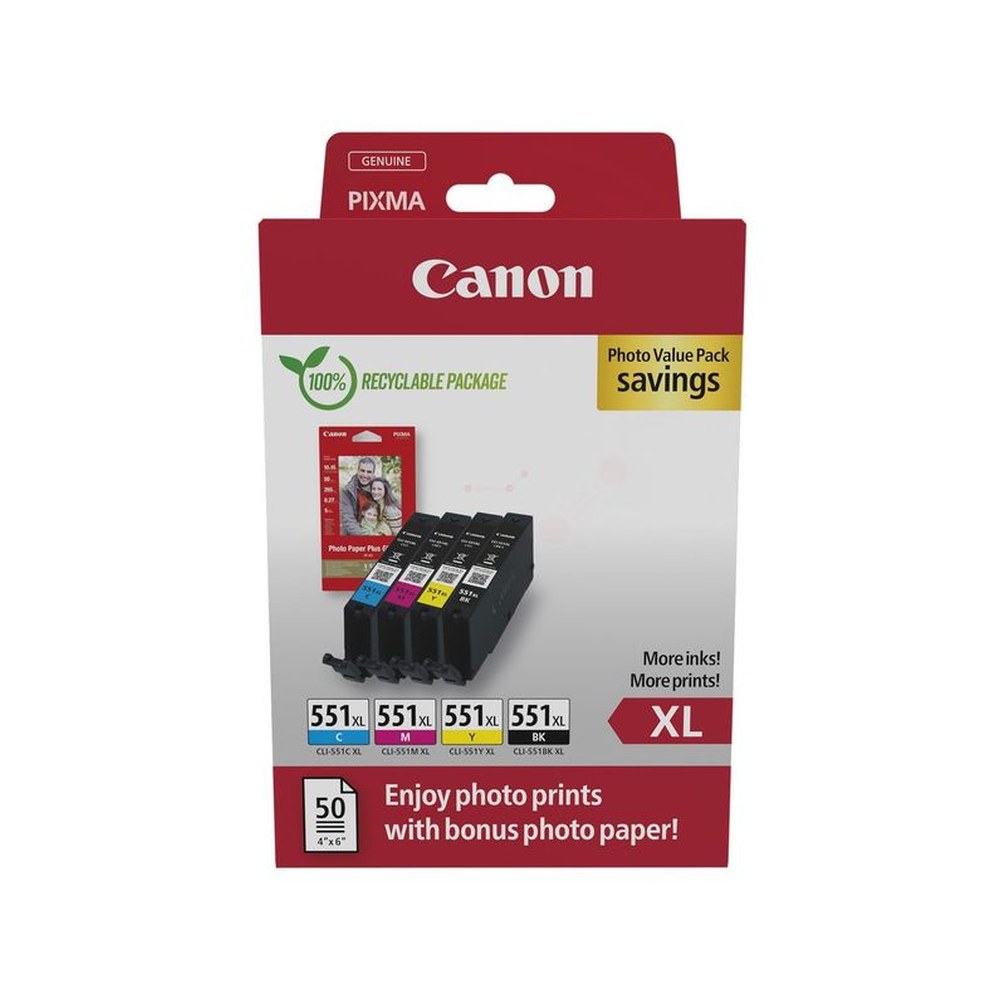 Cartouches d'origines Canon 6443B006 / CLI-551 XL - multipack 4 couleurs : noire, cyan, magenta, jaune