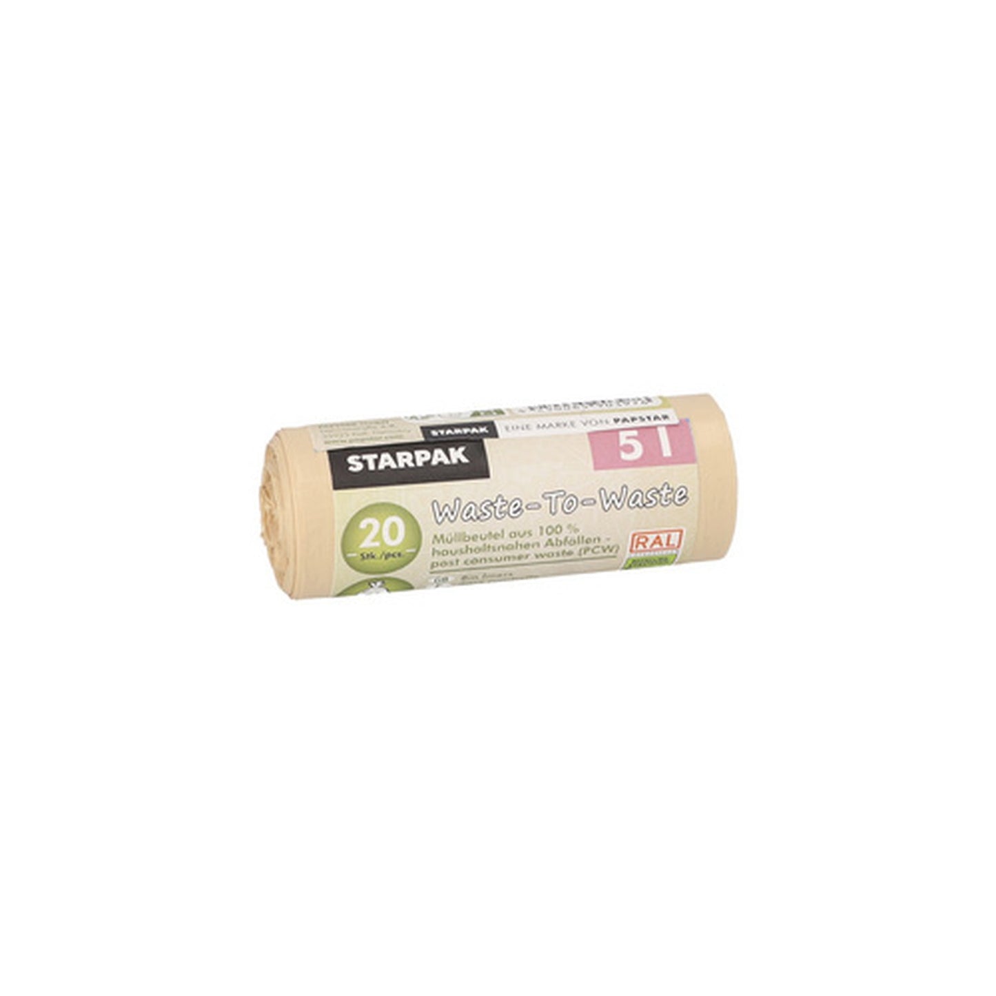 STARPAK Sac poubelle "Waste-to-Waste", 5 litres, marron