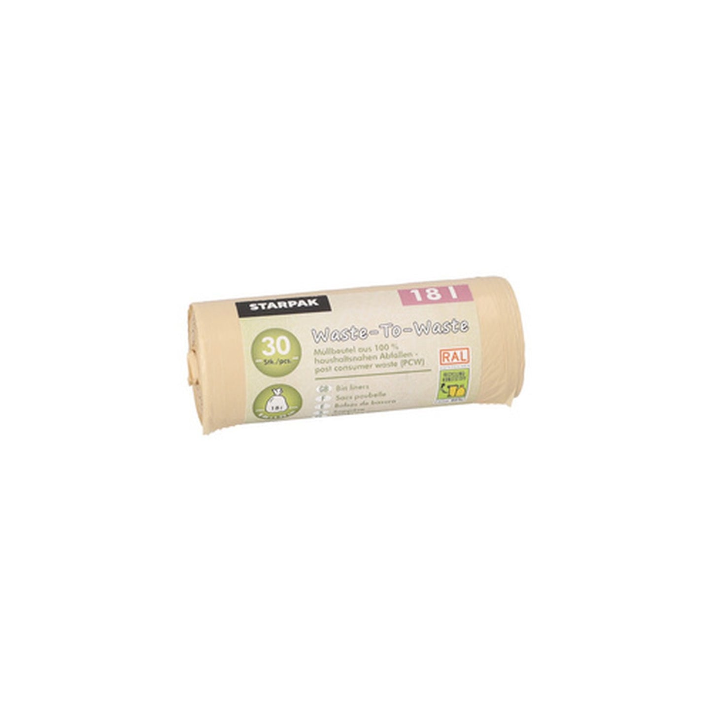 STARPAK Sac poubelle "Waste-to-Waste", 18 litres, marron