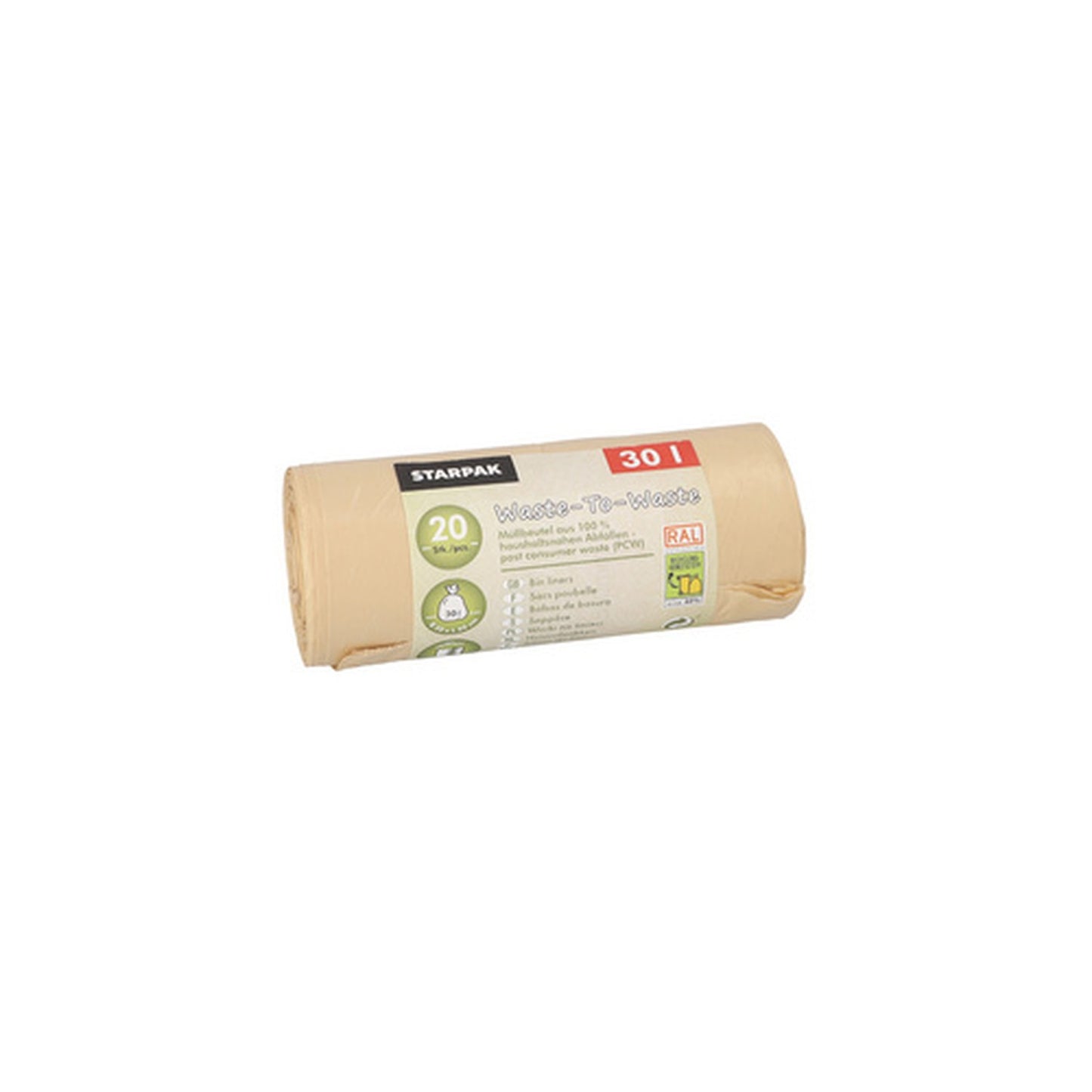 STARPAK Sac poubelle "Waste-to-Waste", 30 litres, marron