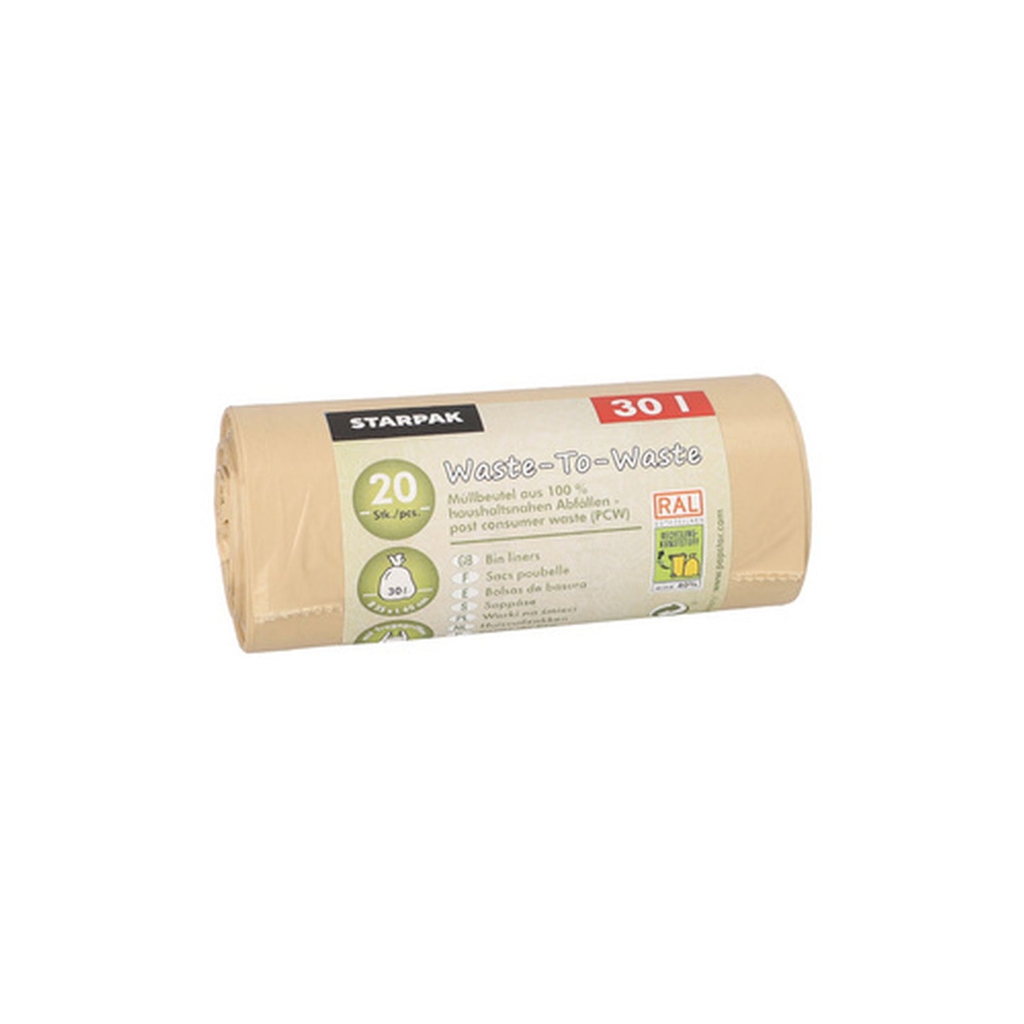 STARPAK Sac poubelle "Waste-to-Waste", 30 litres, marron