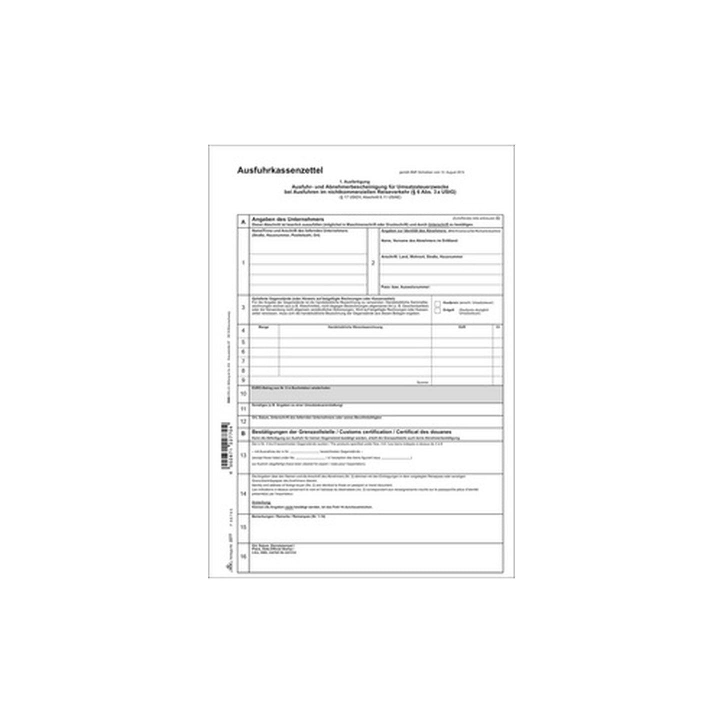 RNK Verlag Vordruck "Ausfuhrkassenzettel", DIN A4, SD