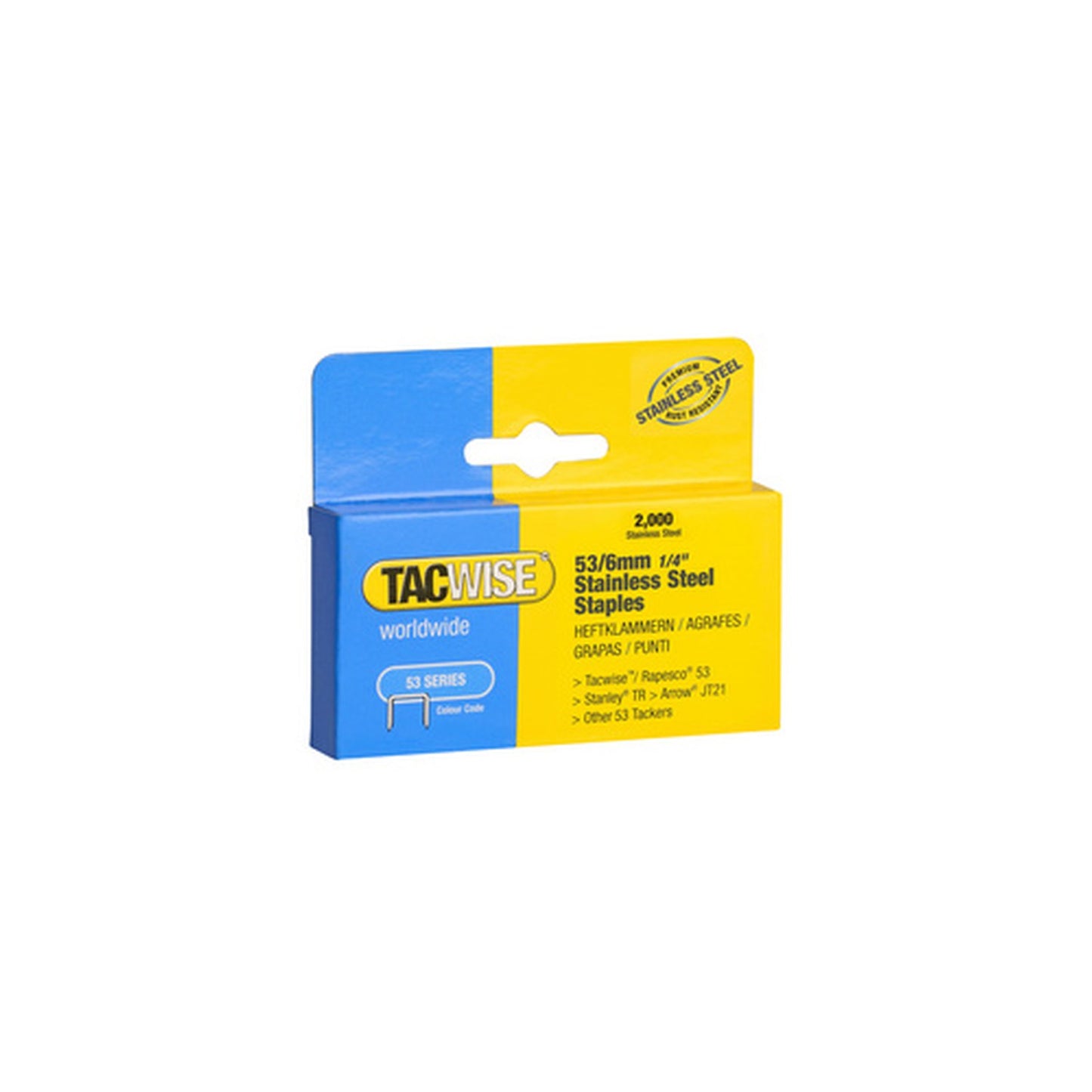 TACWISE Agrafes 53/10 mm, acier inoxydable, 2.000 pièces