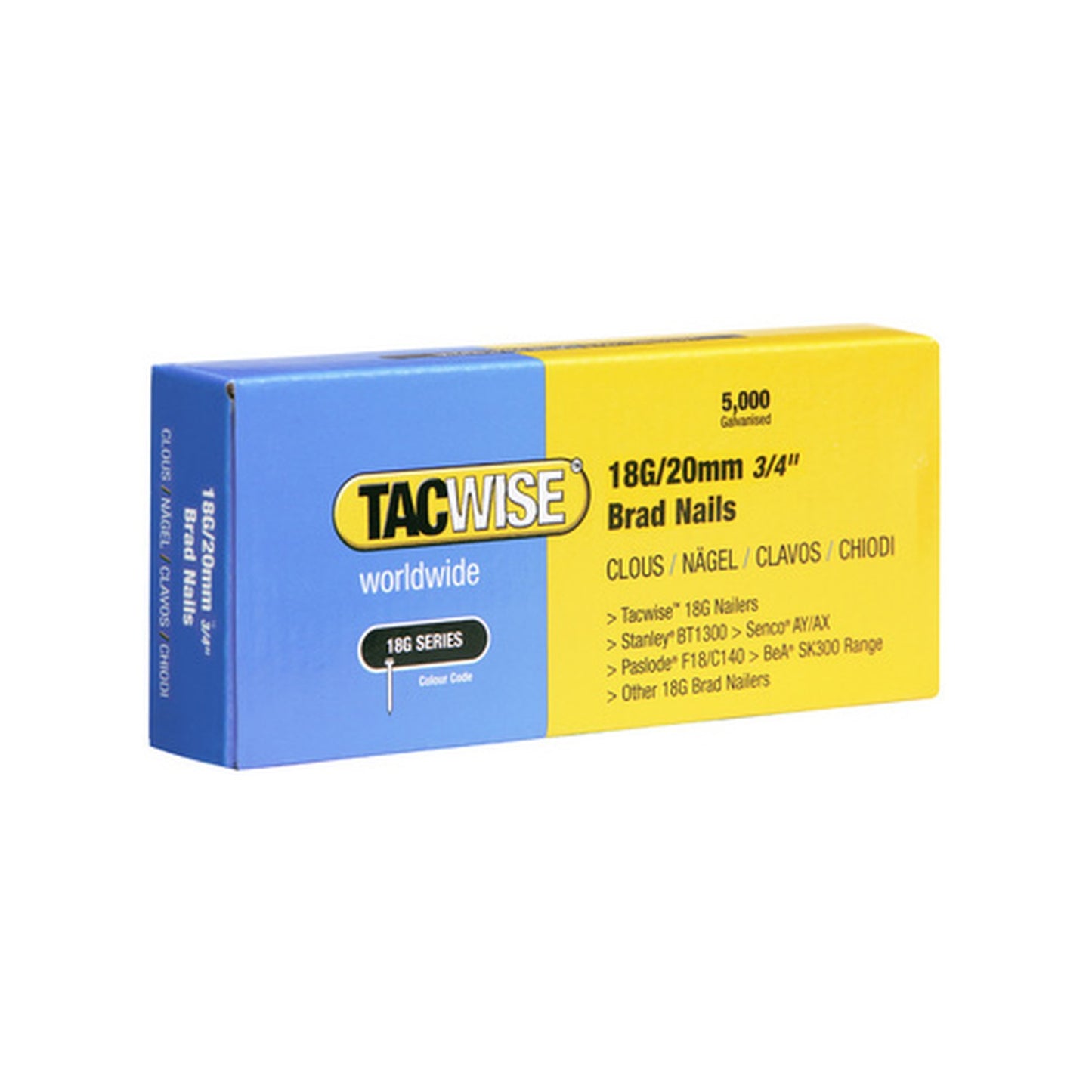 TACWISE Clous 18G/20 mm, 5.000 pièces