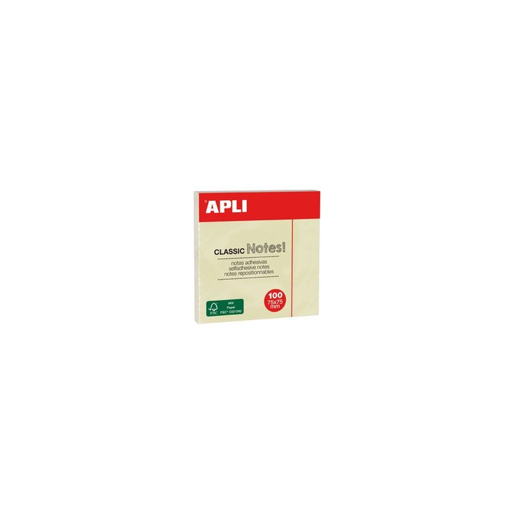 APLI Notes adhésives "CLASSIC Notes!", 75 x 75 mm, jaune