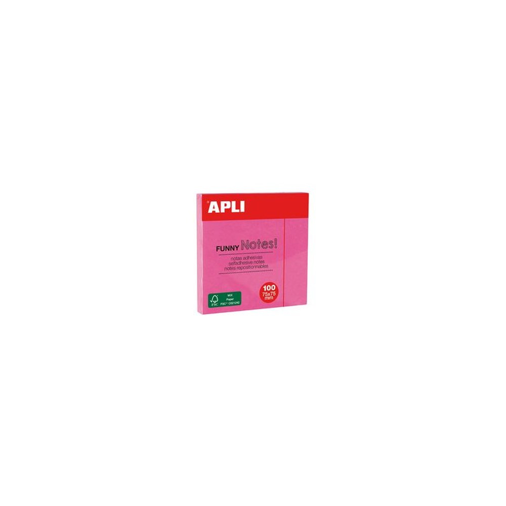 APLI Notes adhésives "FUNNY Notes!", 75 x 75 mm, rose fluo