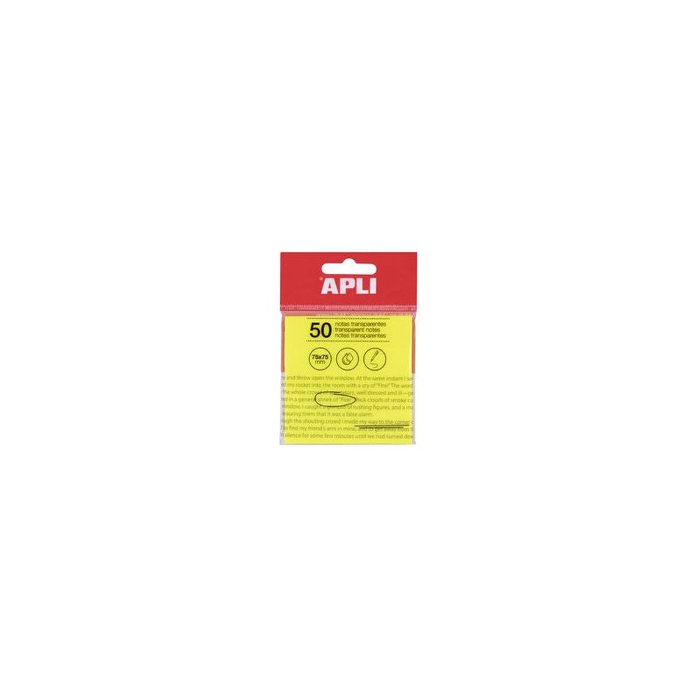 APLI Notes adhésives, 75 x 75 mm, jaune transparent