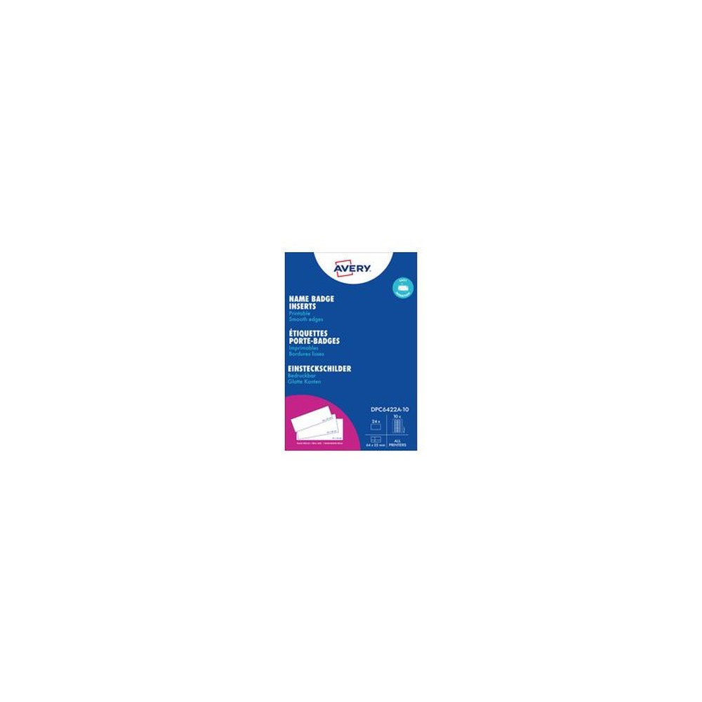 AVERY Insert imprimable pour badge, 190 g/m2, 65x30mm, blanc