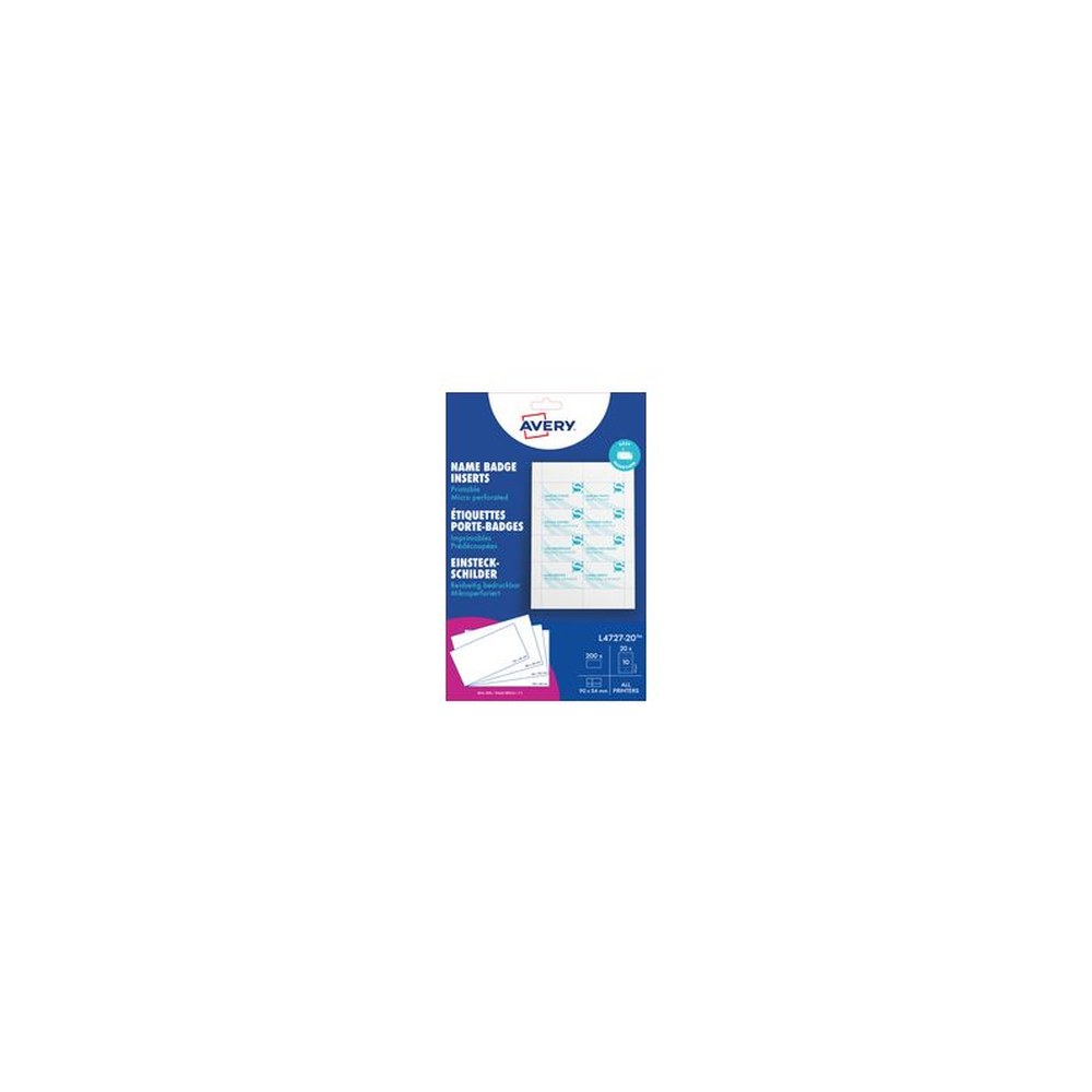 AVERY Insert imprimable pour badge, 86 x 55 mm, blanc