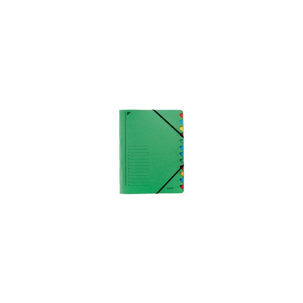 LEITZ Chemise trieur, A4, carton, 12 compartiments, vert