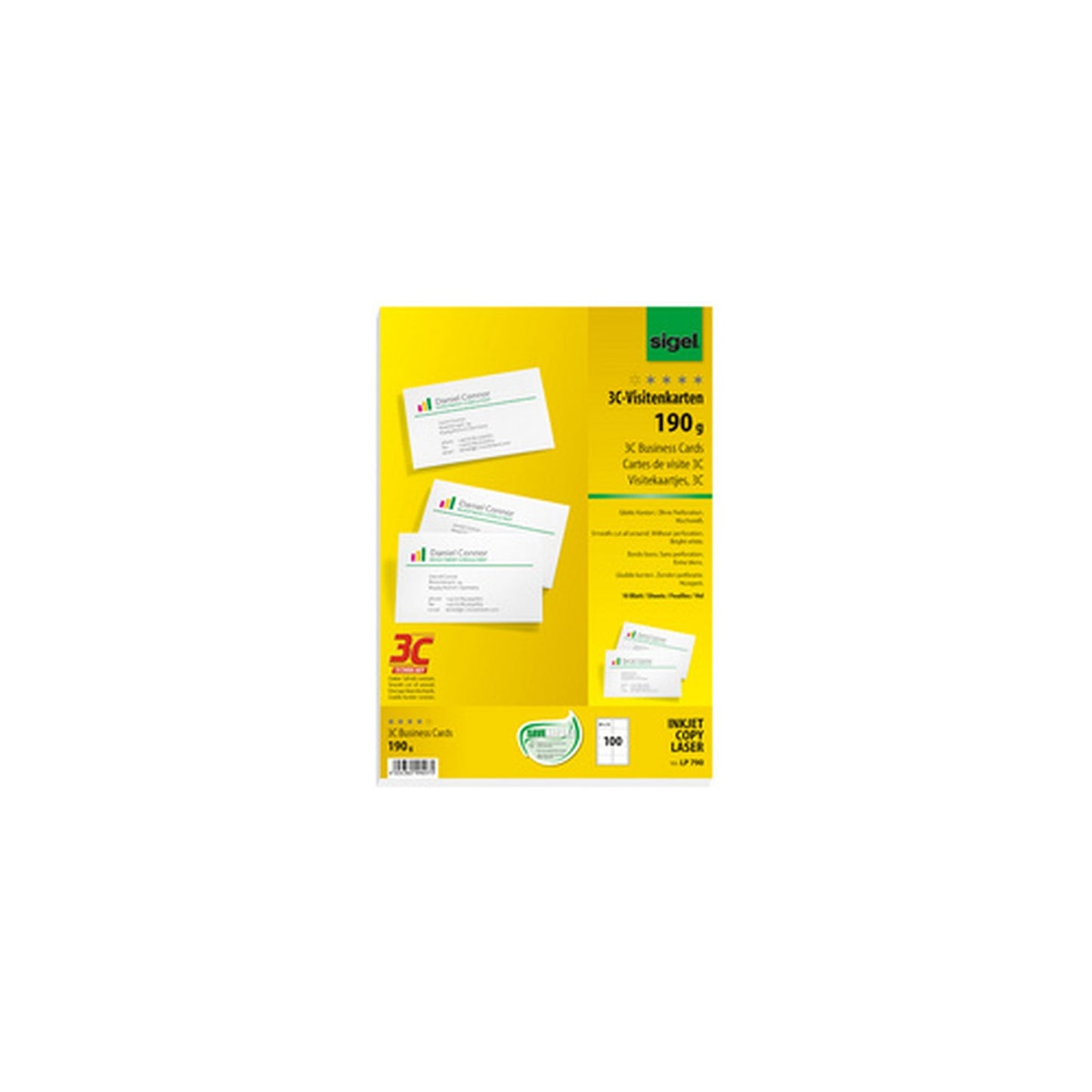 sigel Cartes de visite, 85 x 55 mm, 225 g/m2, extra blanc