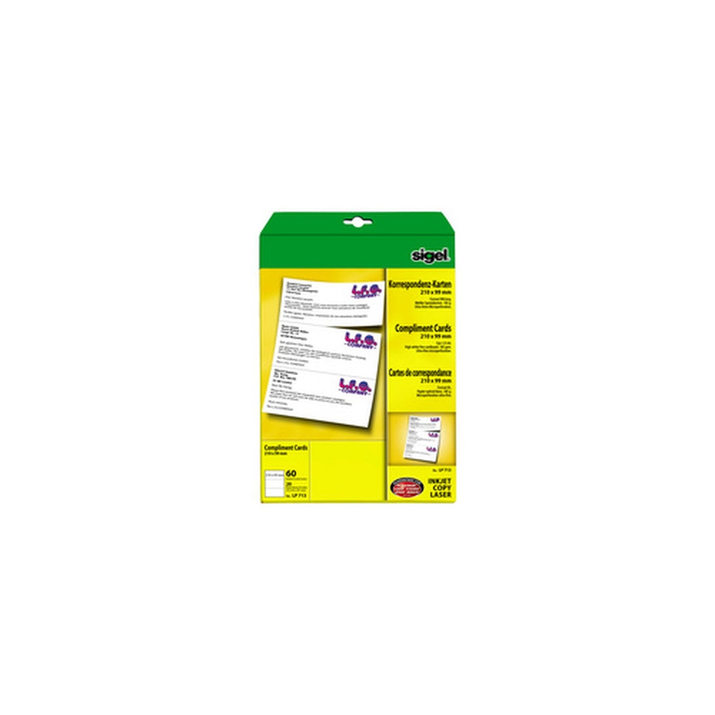 sigel cartes de correspondance PC, format DL, 185g/m2, blanc