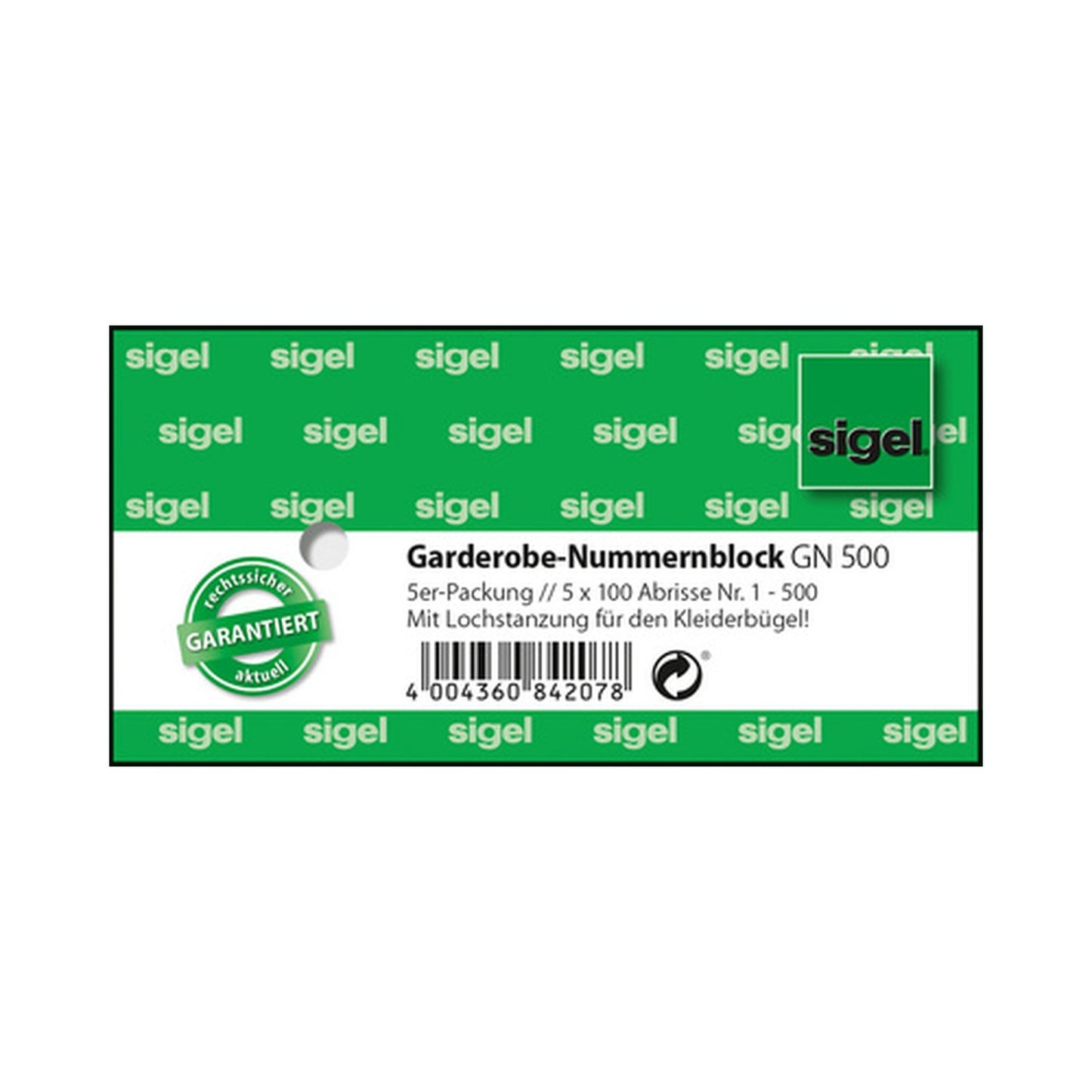 sigel Nummernblock "Garderobe", 1-500, (B)105 x (H)50 mm