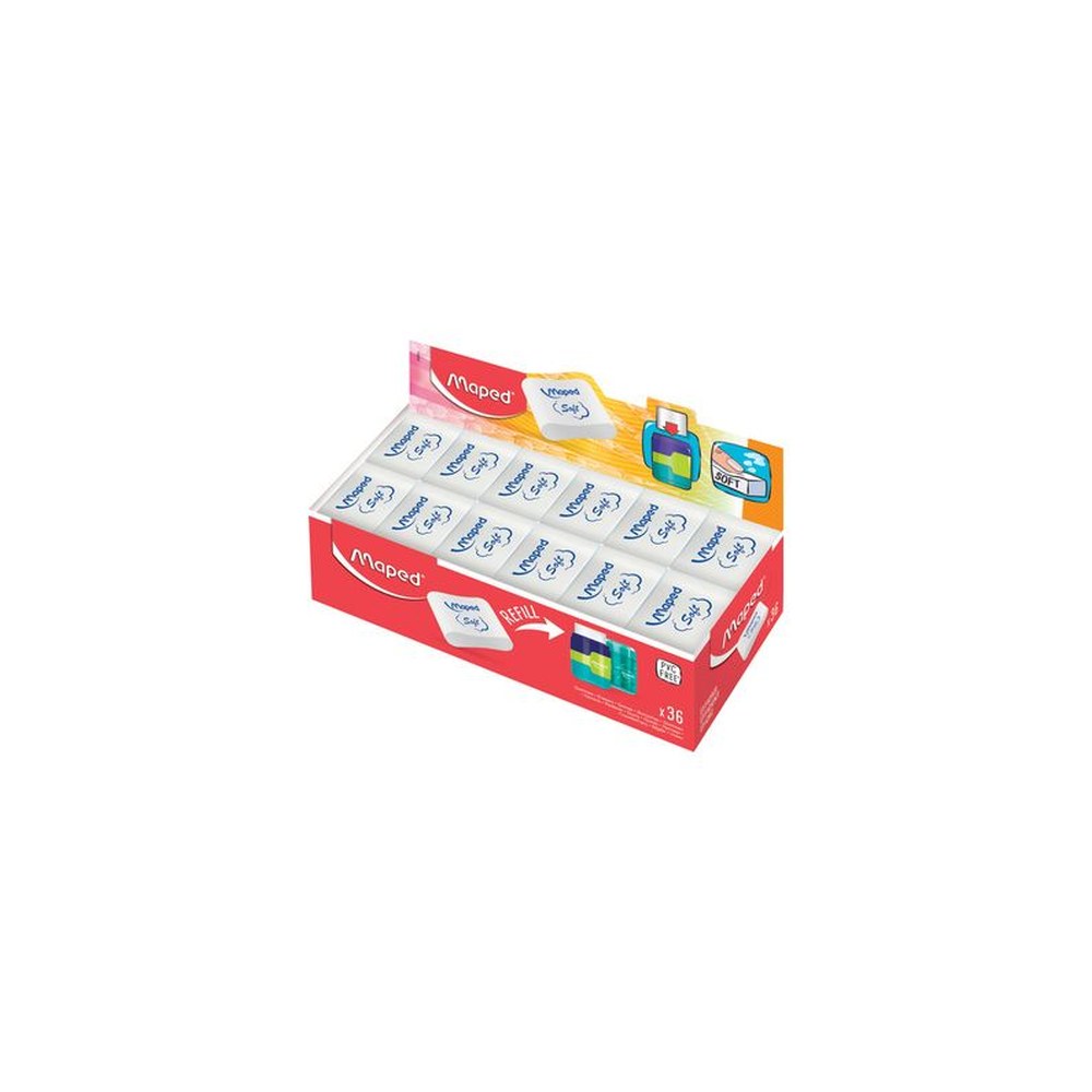 Maped Gomme en plastique Essentials Soft, présentoir de 36 x36