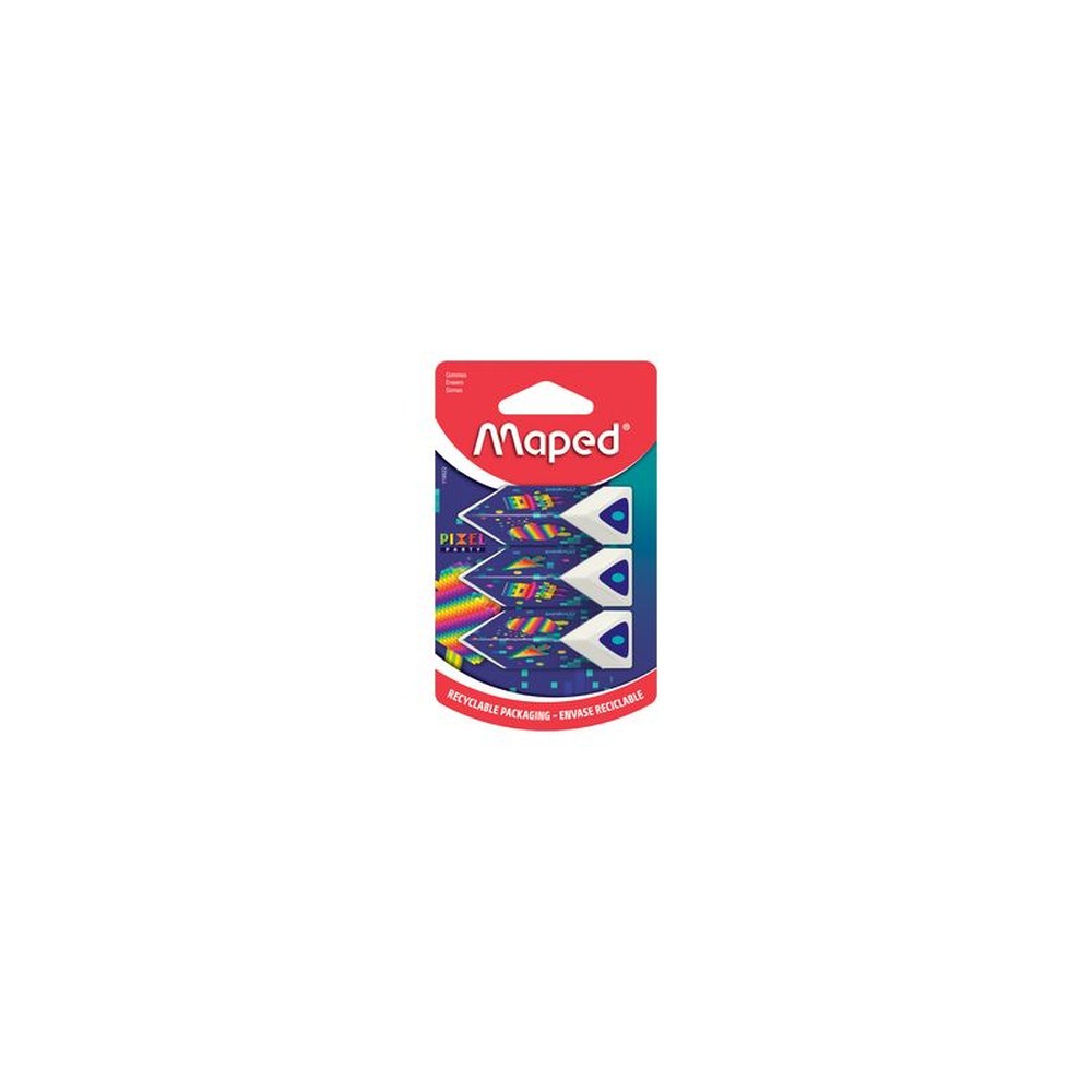 Maped Gomme en plastique Pyramide PIXEL PARTY, blister de 3