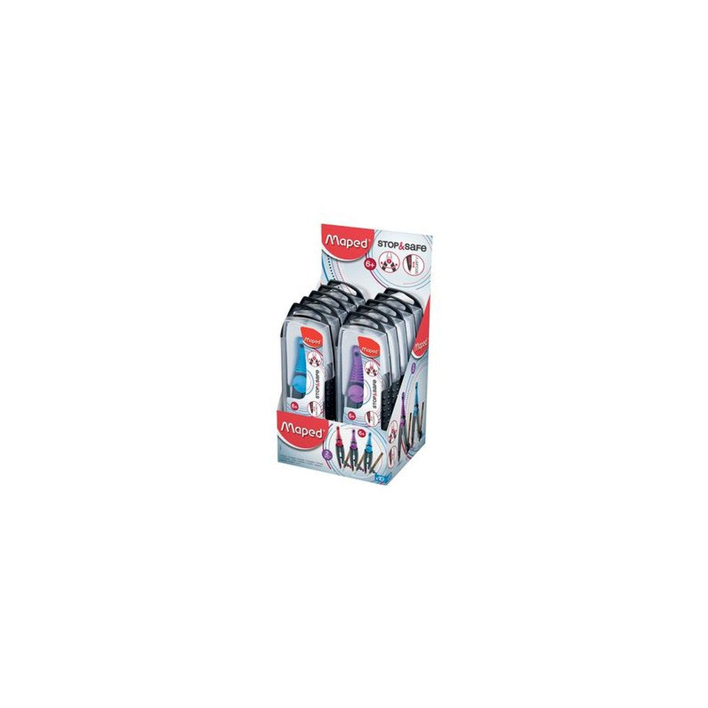 Maped Boîte de compas Stop & Safe avec bague d'adaptation, x10