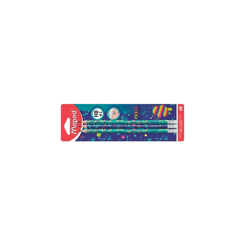 Maped Crayon de papier PIXEL PARTY, avec gomme, blister de 6