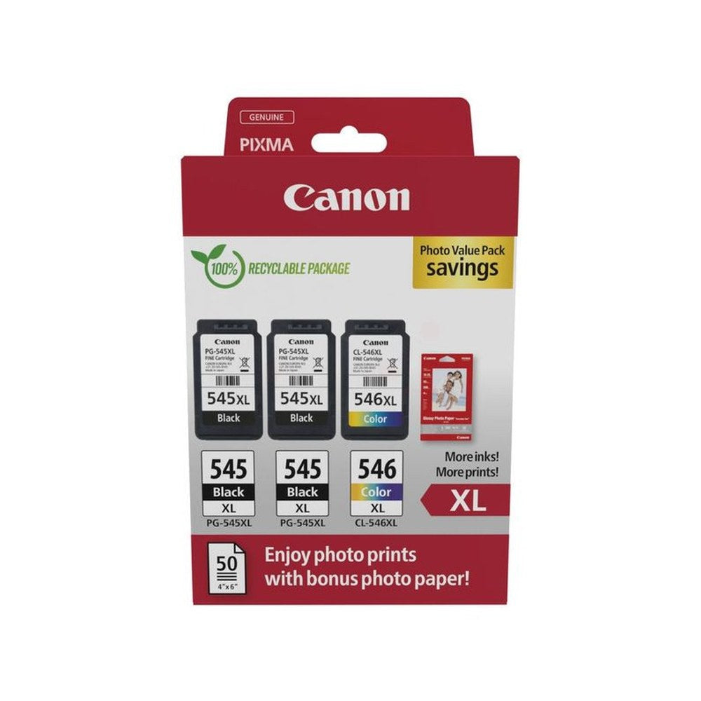 Cartouches d'origines Canon 8286B015 / PG-545XL+CL-546XL - multipack 3 couleurs : noire, multicouleur