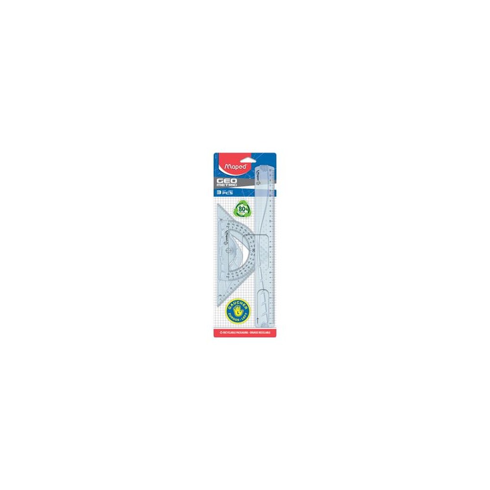 Maped Kit de géométrie pour gauchers, 4 pièces, transparent
