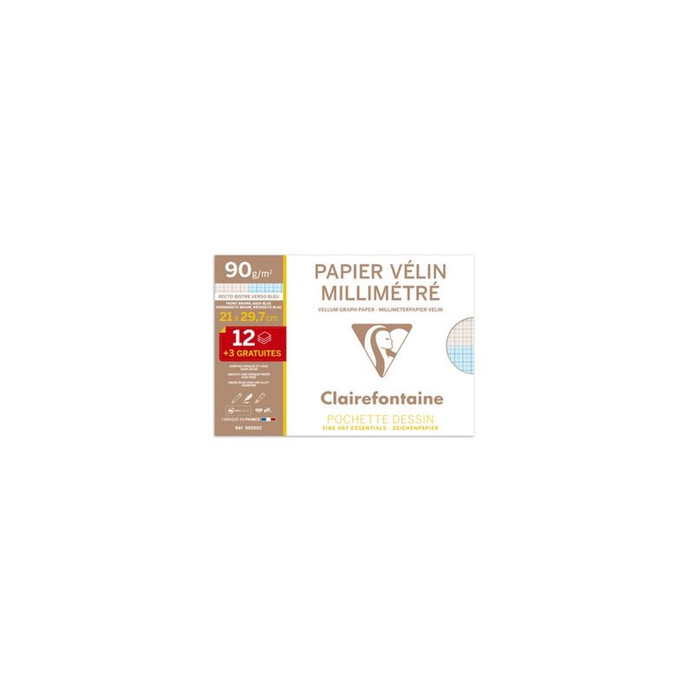 Clairefontaine Papier vélin millimétré, A4, pack promo