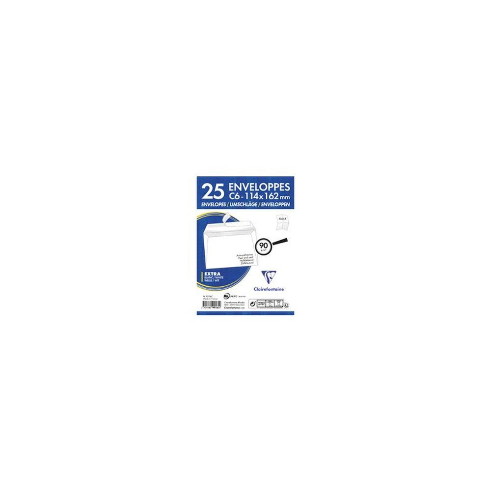 Clairefontaine Enveloppes Adhéclair, C6, 114 x 162 mm, blanc
