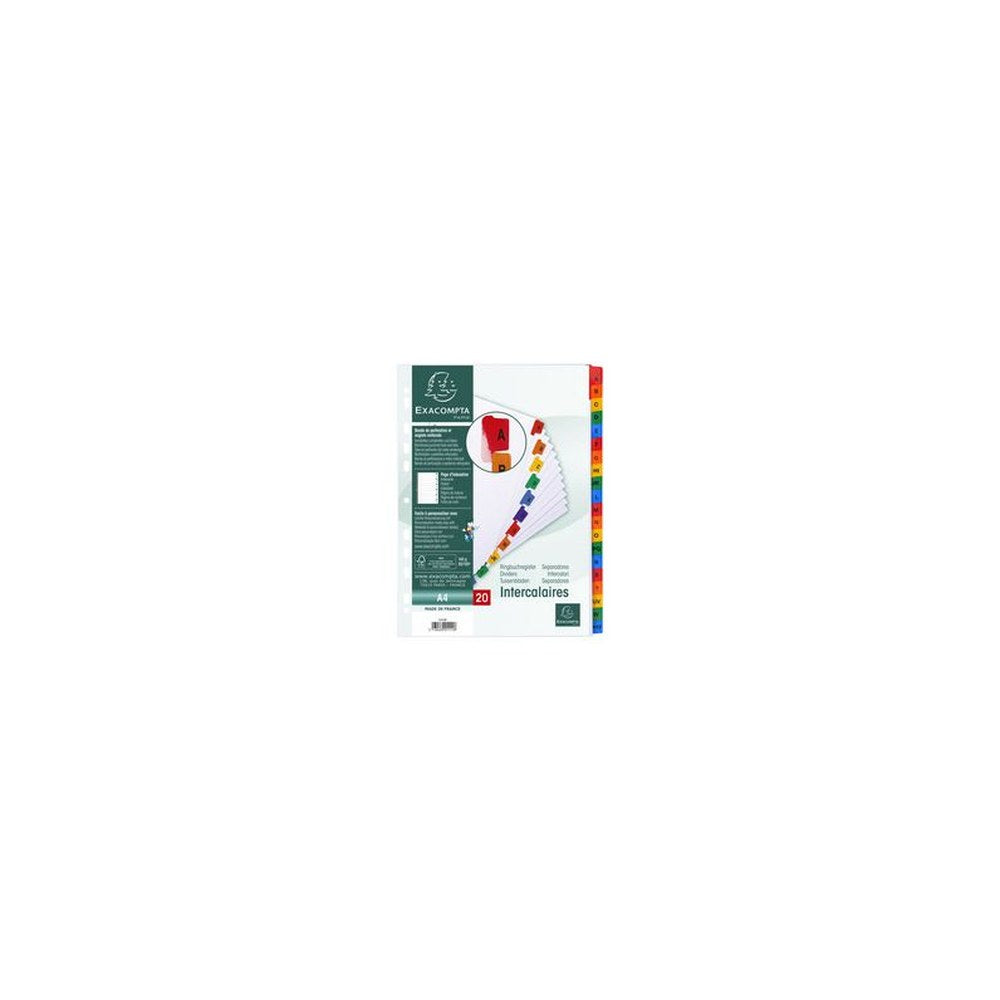 EXACOMPTA Intercalaires carton A-Z, A4, 20 touches, blanc