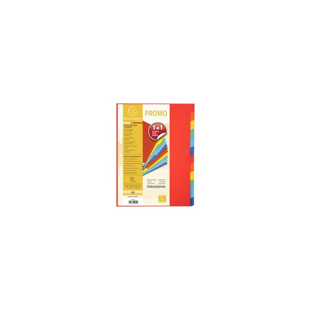 EXACOMPTA Intercalaires en carton, A4, 12 touches, promo 1+1
