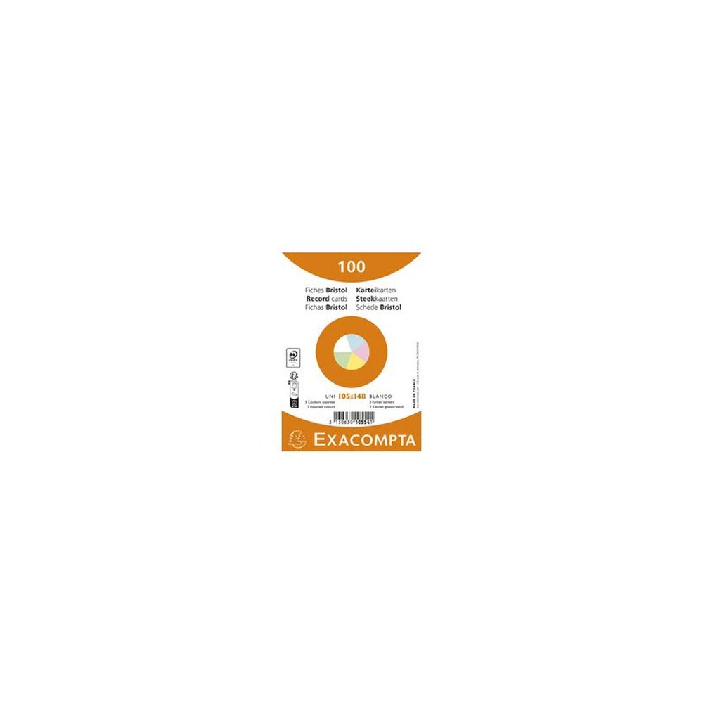 EXACOMPTA Fiches bristol, A6, uni, assorti