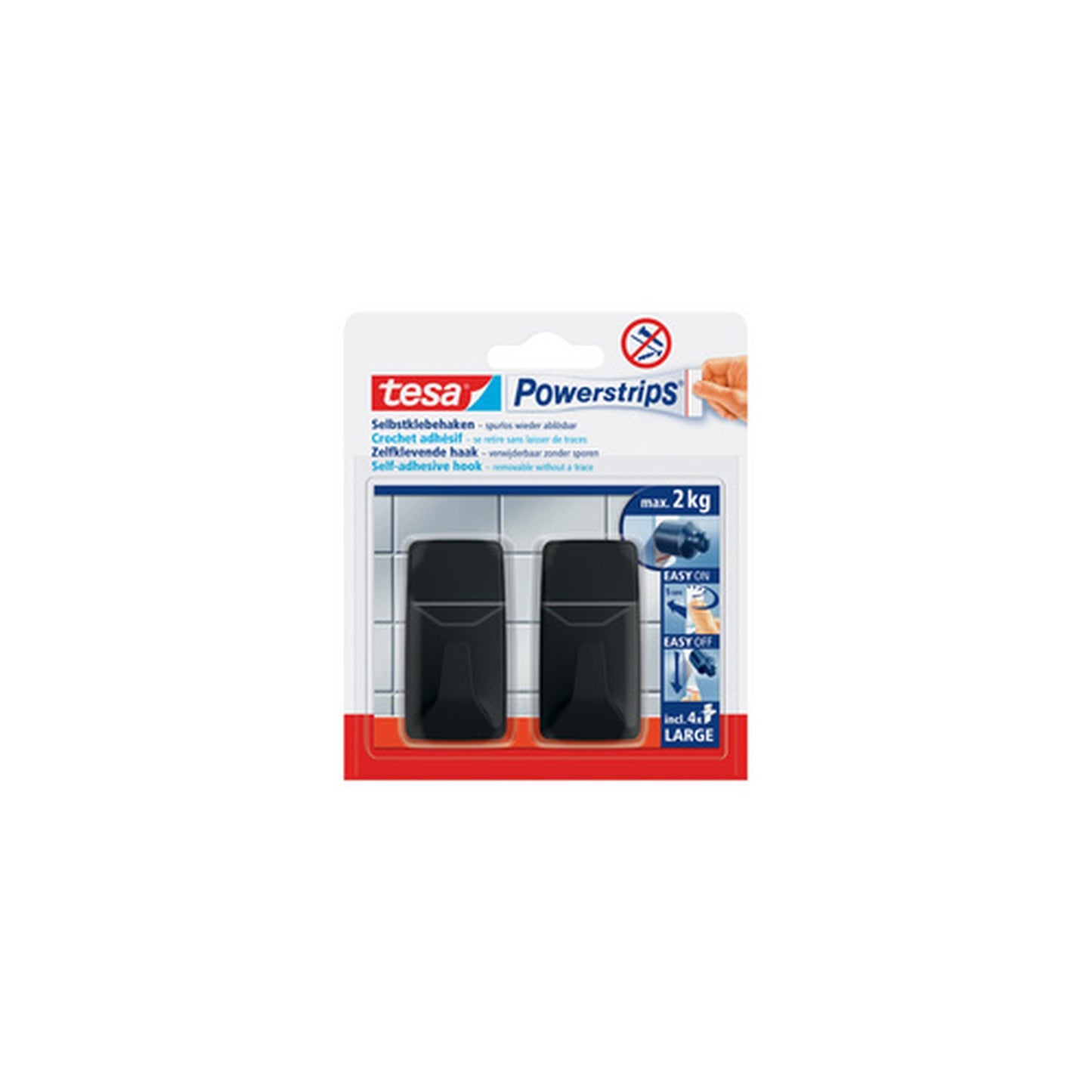 tesa Powerstrips Crochet adhésif LARGE rectangulaire, noir