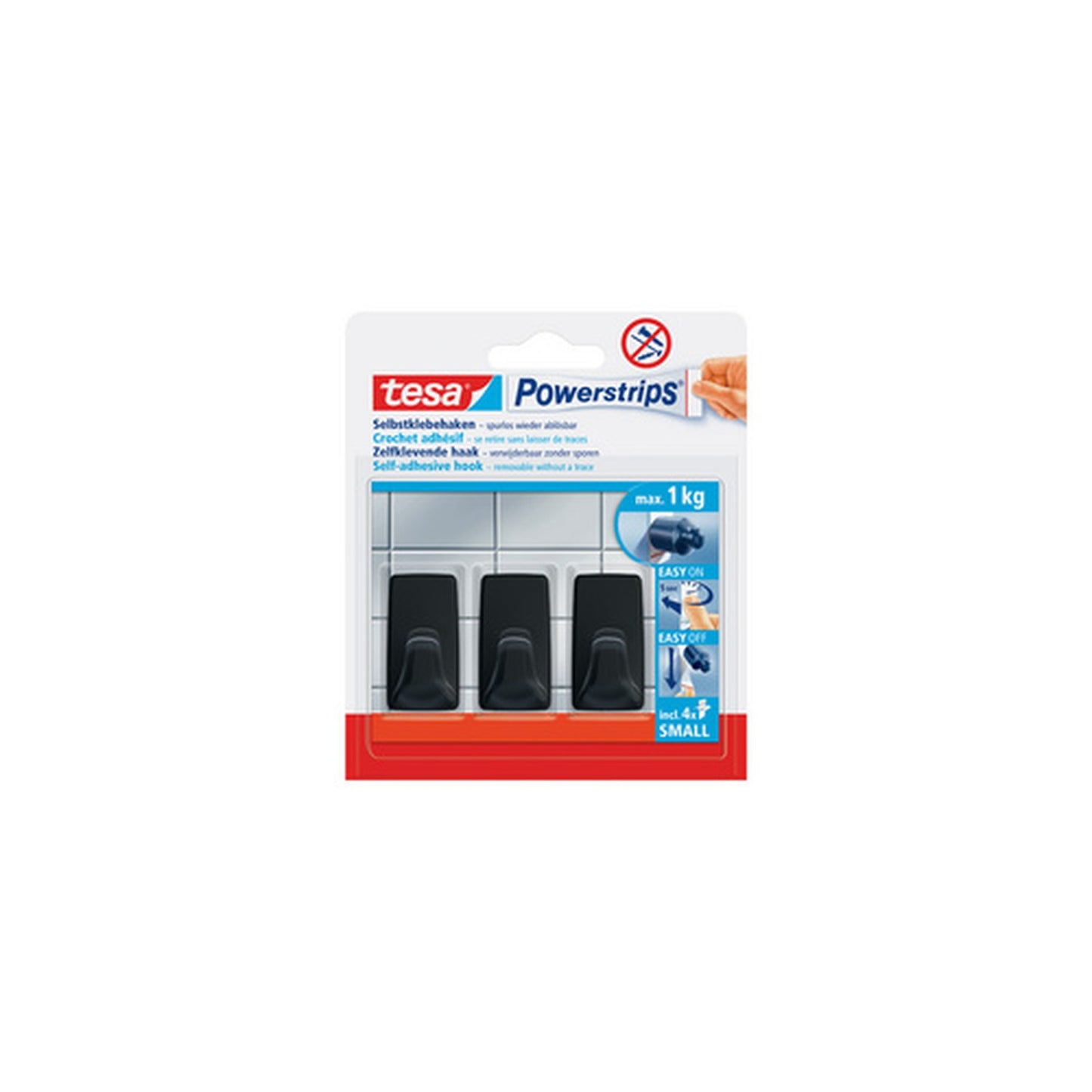 tesa Powerstrips Crochet adhésif SMALL rectangulaire, noir