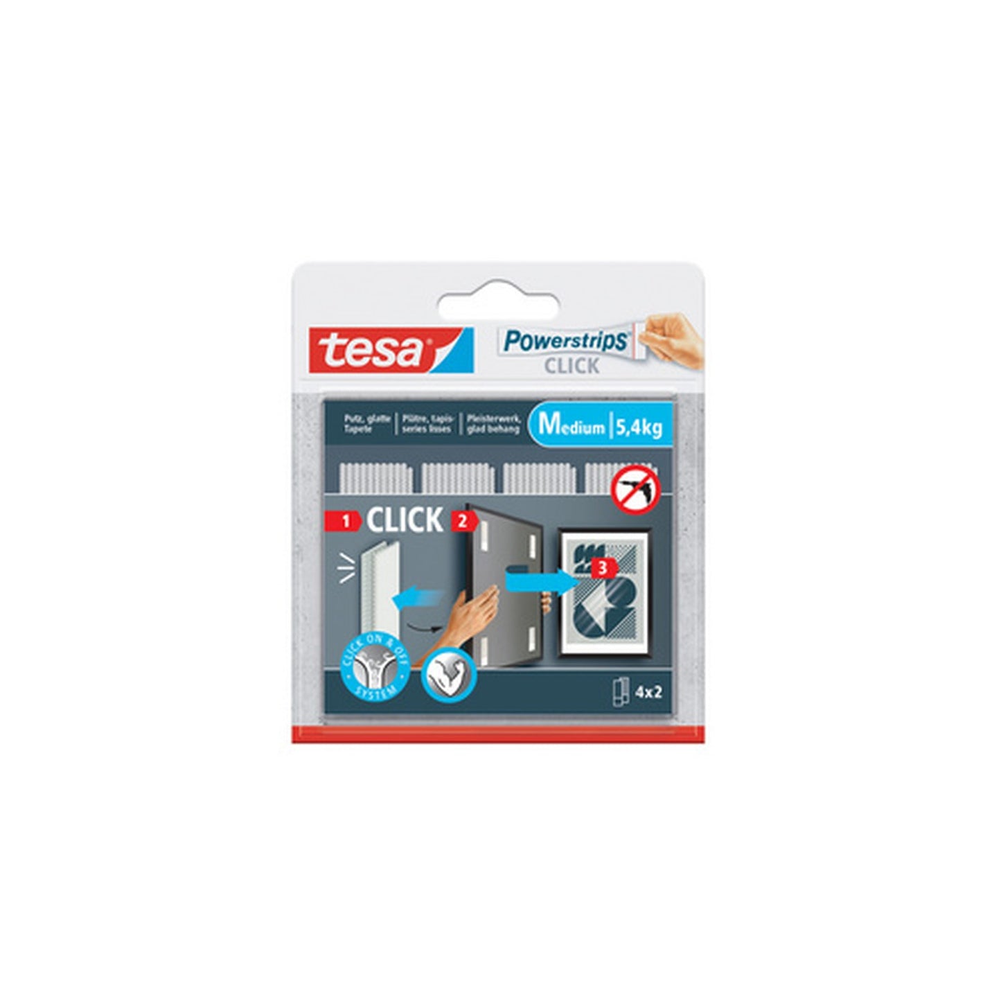 tesa Bande auto-agrippante Powerstrips CLICK, medium, blanc