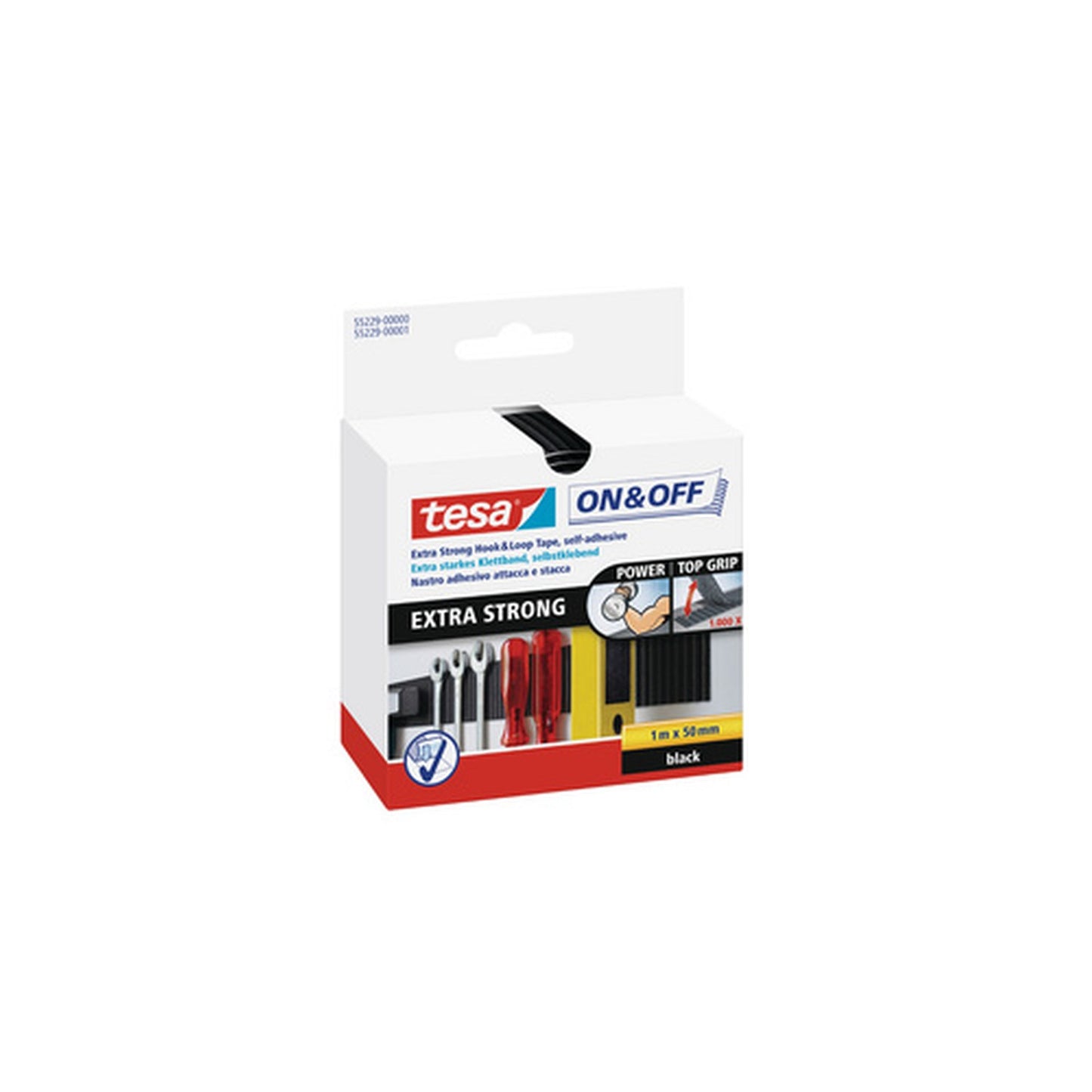 tesa On & Off Bande auto-agrippante Extra Strong, noir