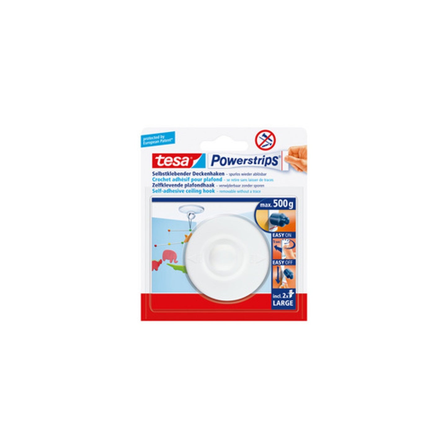 tesa Powerstrips Crochet adhésif pour plafond, blanc
