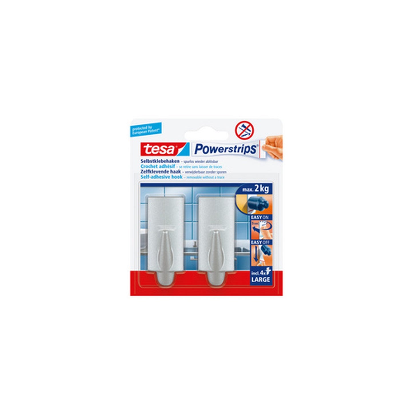 tesa Powerstrips Crochet adhésif LARGE, tendance, chromé