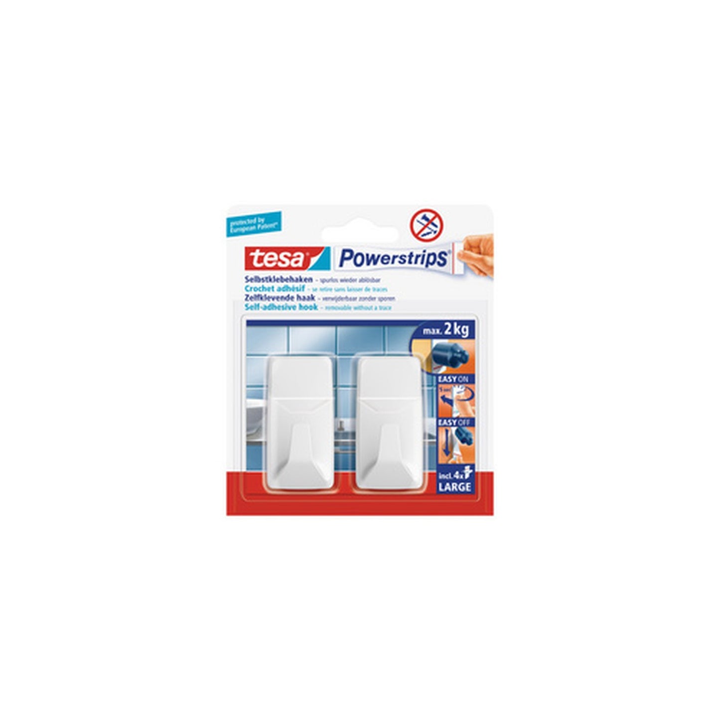 tesa Powerstrips Crochet LARGE rectangle, blanc