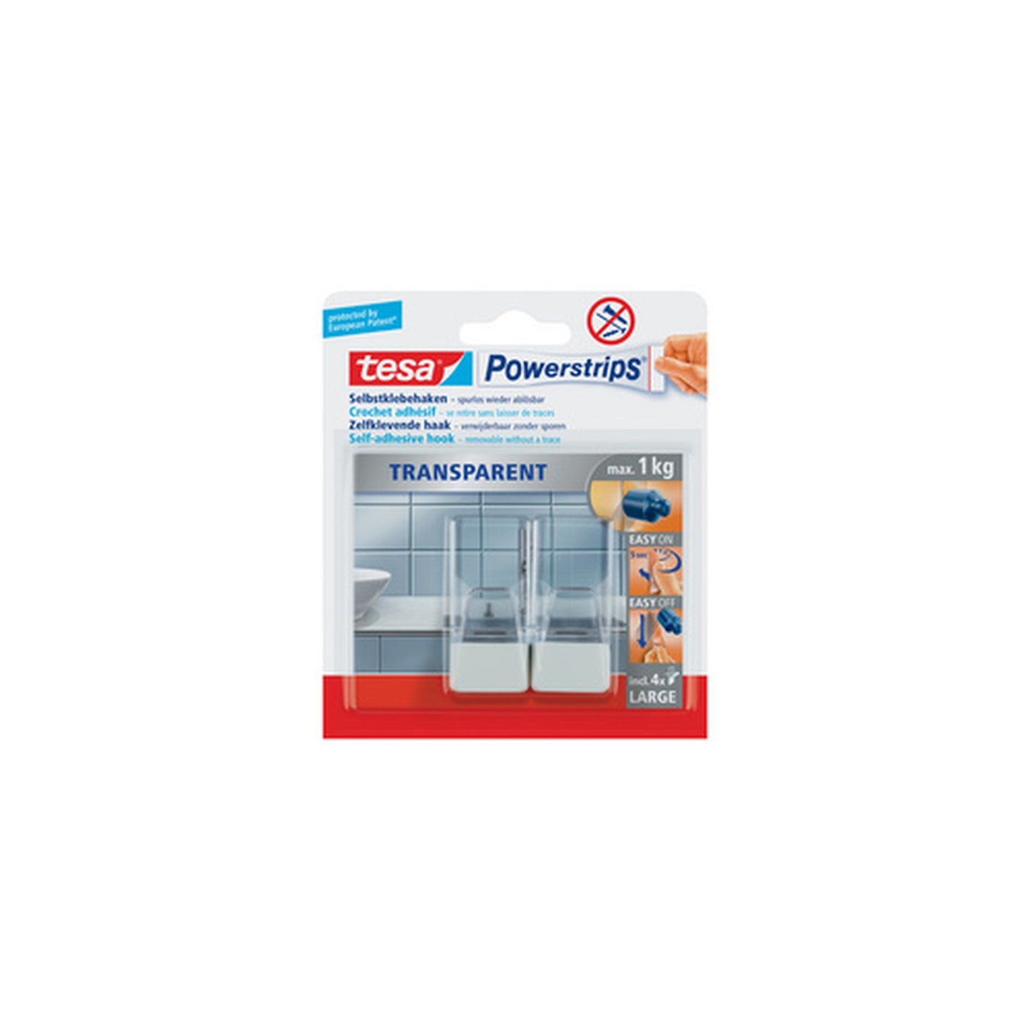 tesa Powerstrips Crochet adhésif LARGE, transparent / blanc