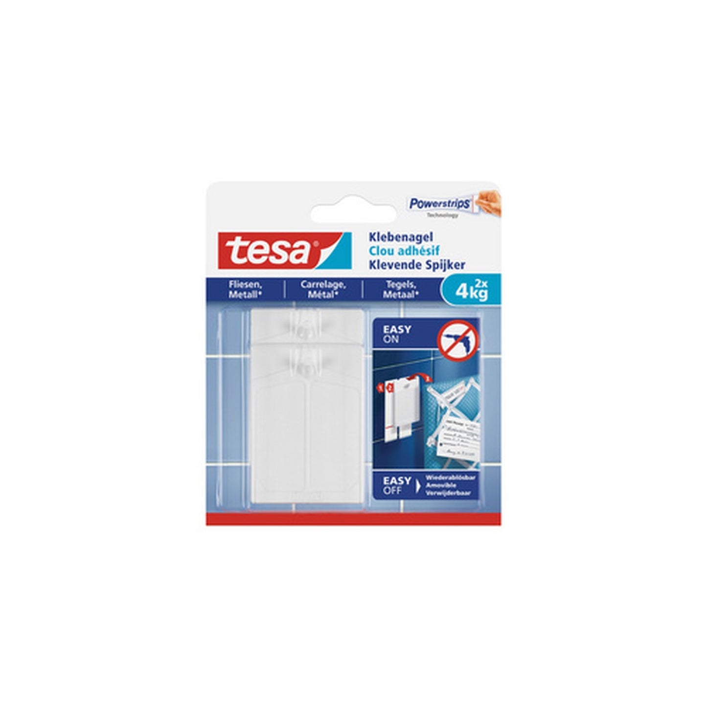 tesa Powerstrips Clou adhésif pour carrelage et métal, 3,0