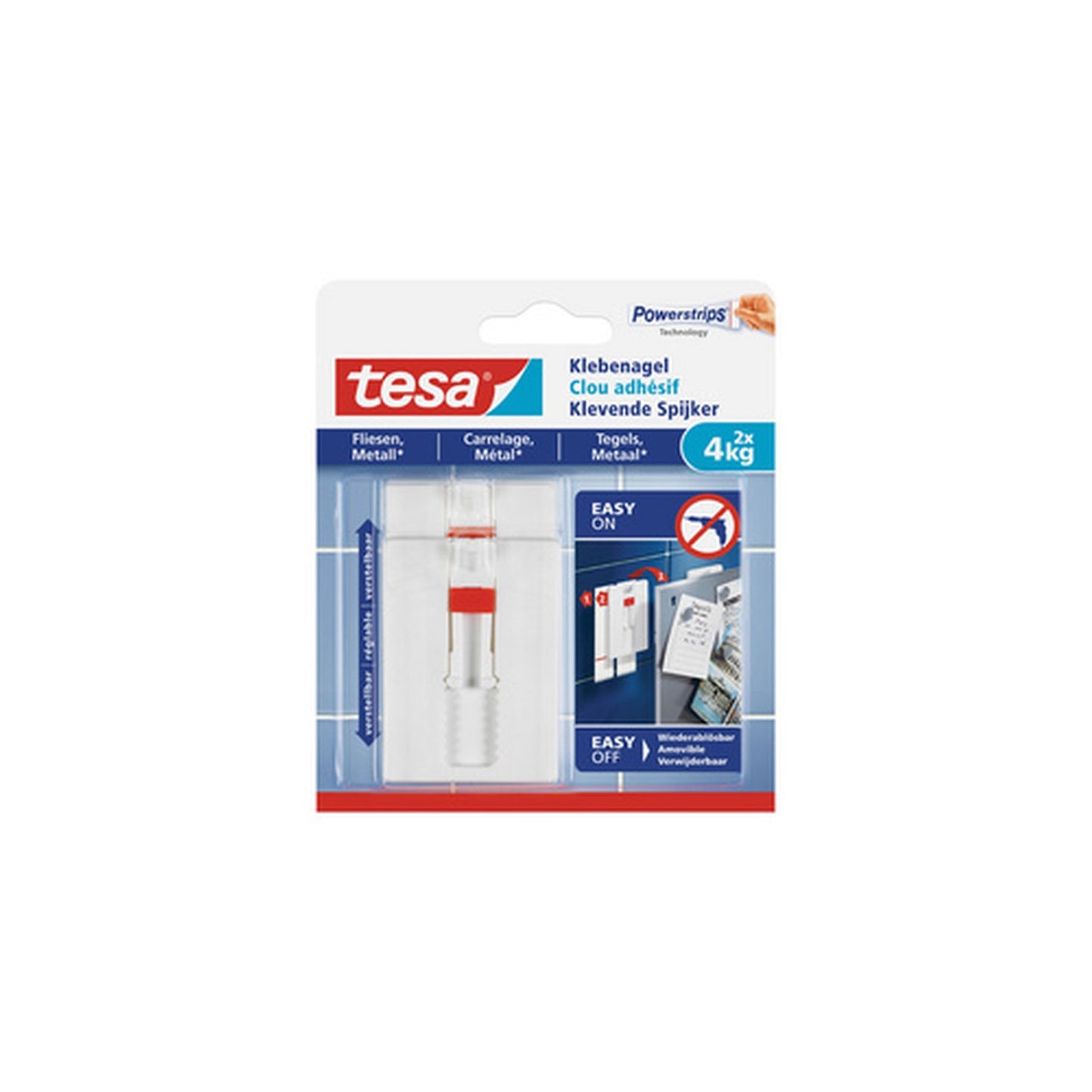 tesa Powerstrips Clou adhésif pour carrelage et métal, 3,0