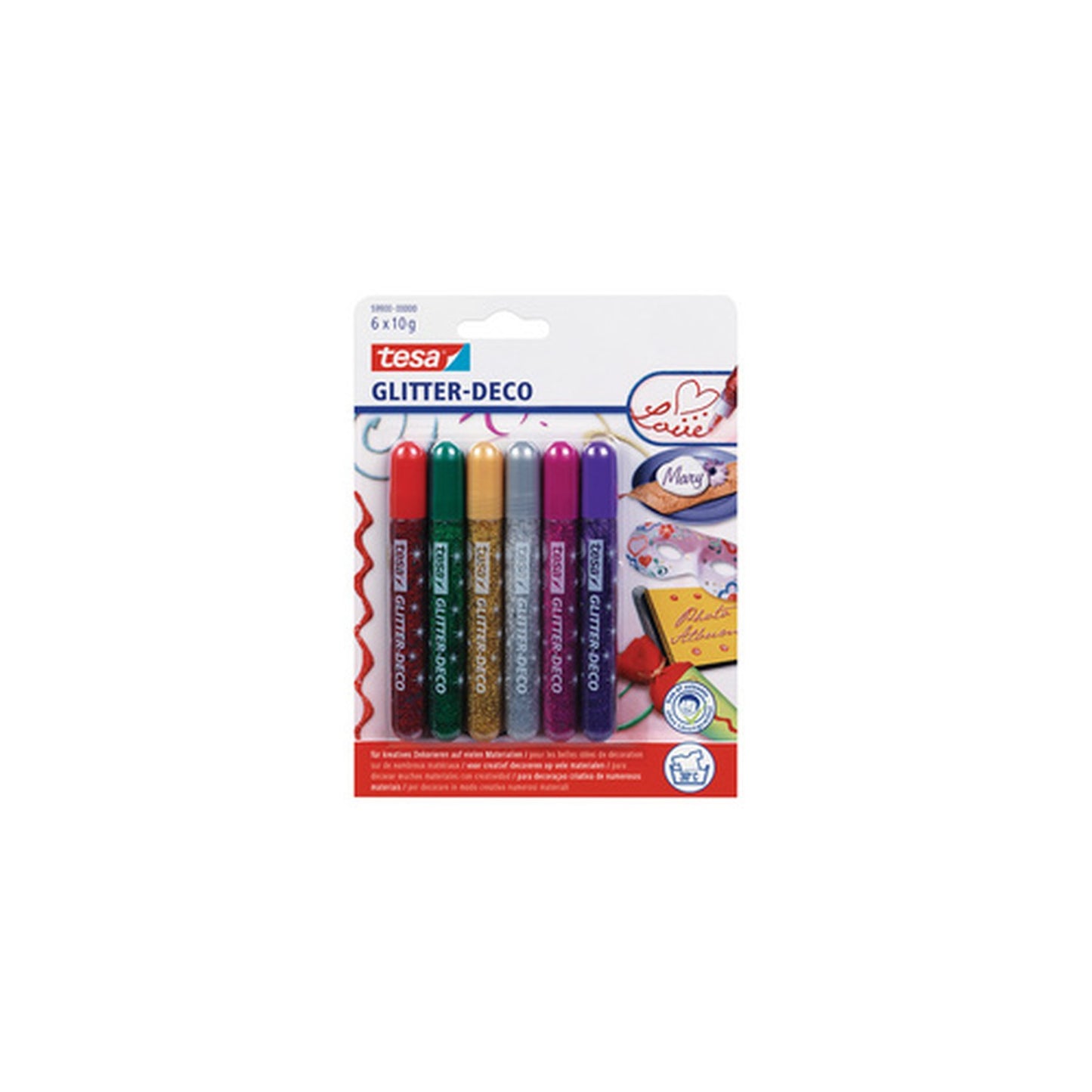 tesa Colle à paillette "déco scintillante", tube, 6 x 10 g