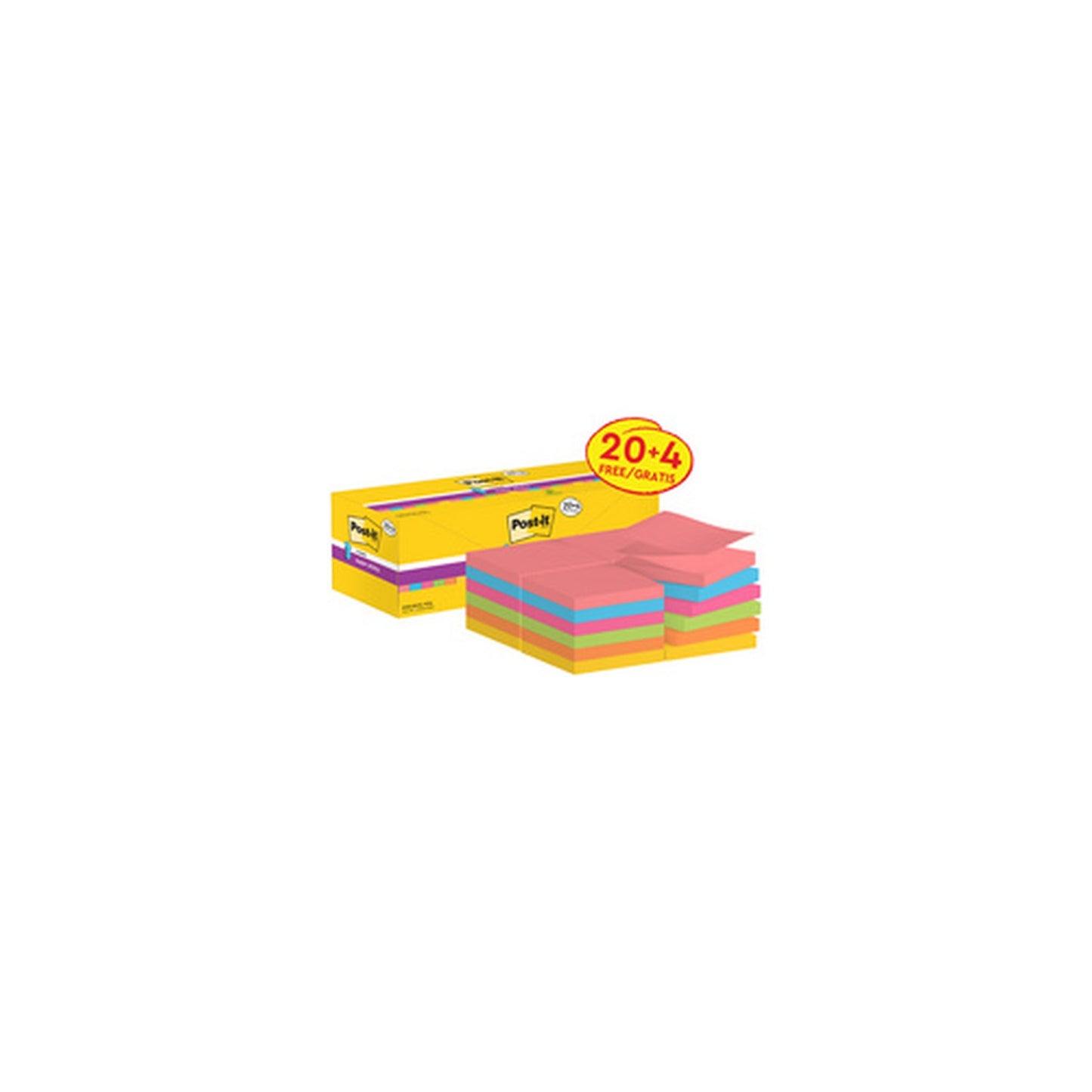 Post-it Bloc-note super sticky z-notes, 76 x 76 mm, 20+4