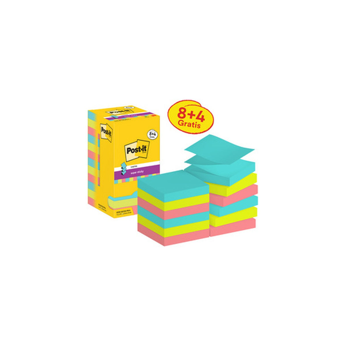 Post-it Bloc-note super sticky z-notes, 76 x 76 mm, 8+4