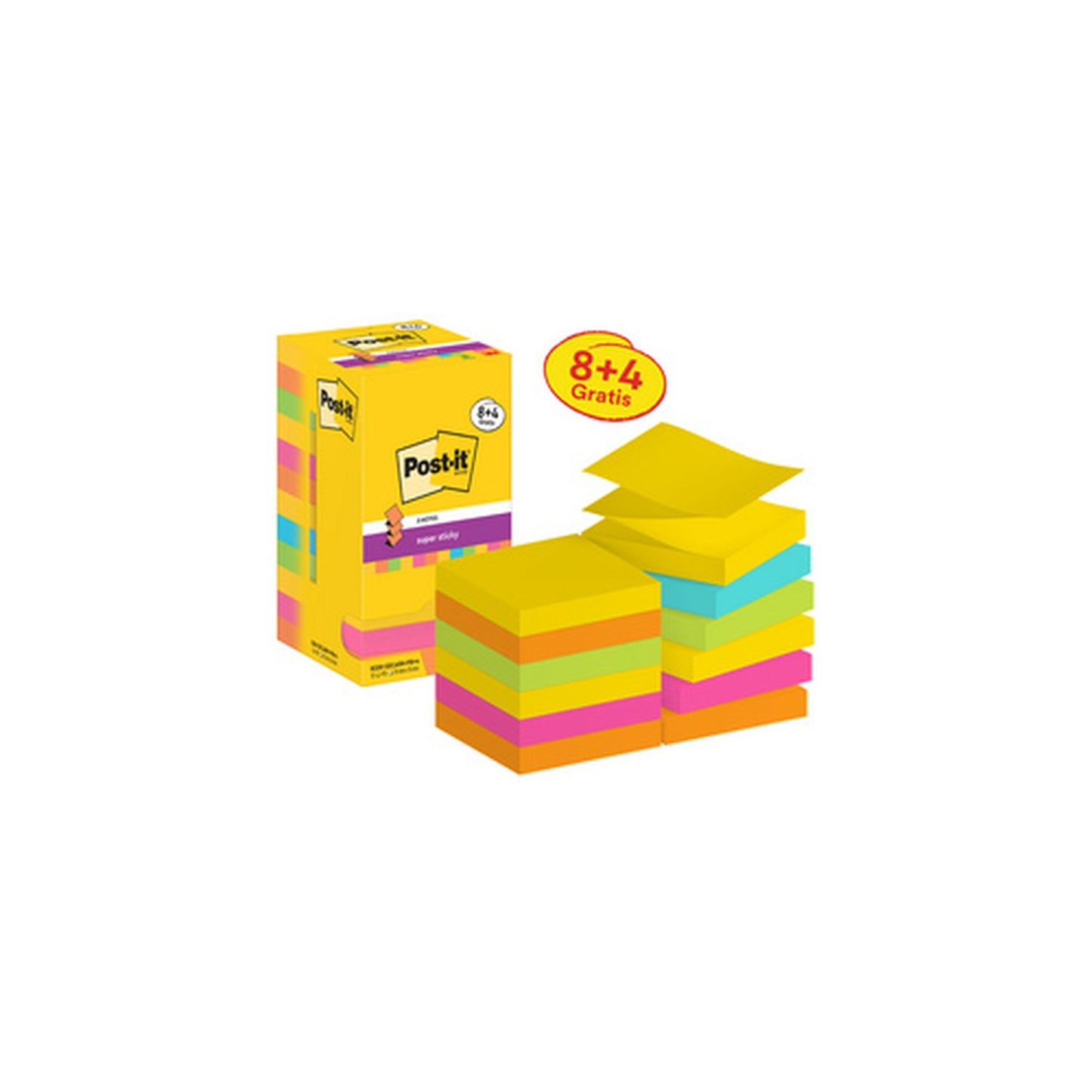 Post-it Bloc-note super sticky z-notes, 76 x 76 mm, 8+4
