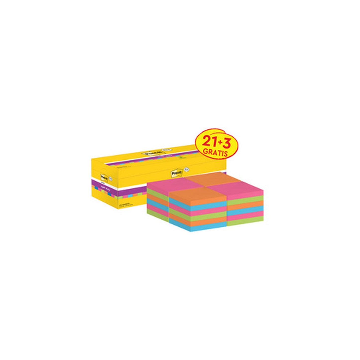 Post-it Bloc-note adhésif super sticky notes, 76x76 mm, 21+3