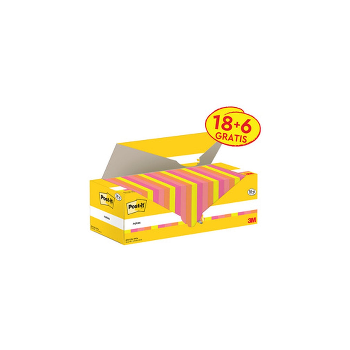 Post-it Bloc-notes adhésif, 76x76 mm, coloré, 18+6 gratuits