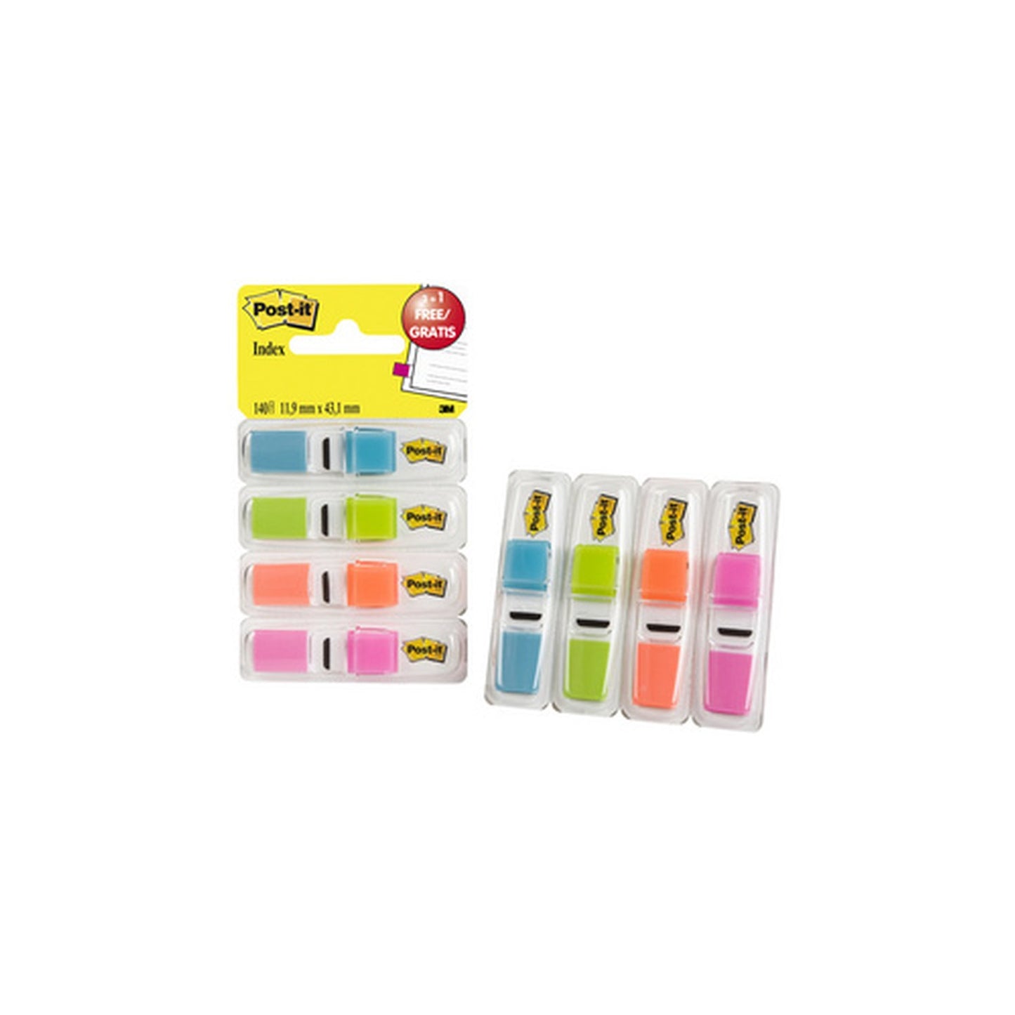 Post-it Marque-pages Index, 11,9x43,2 mm, distributeur de 4